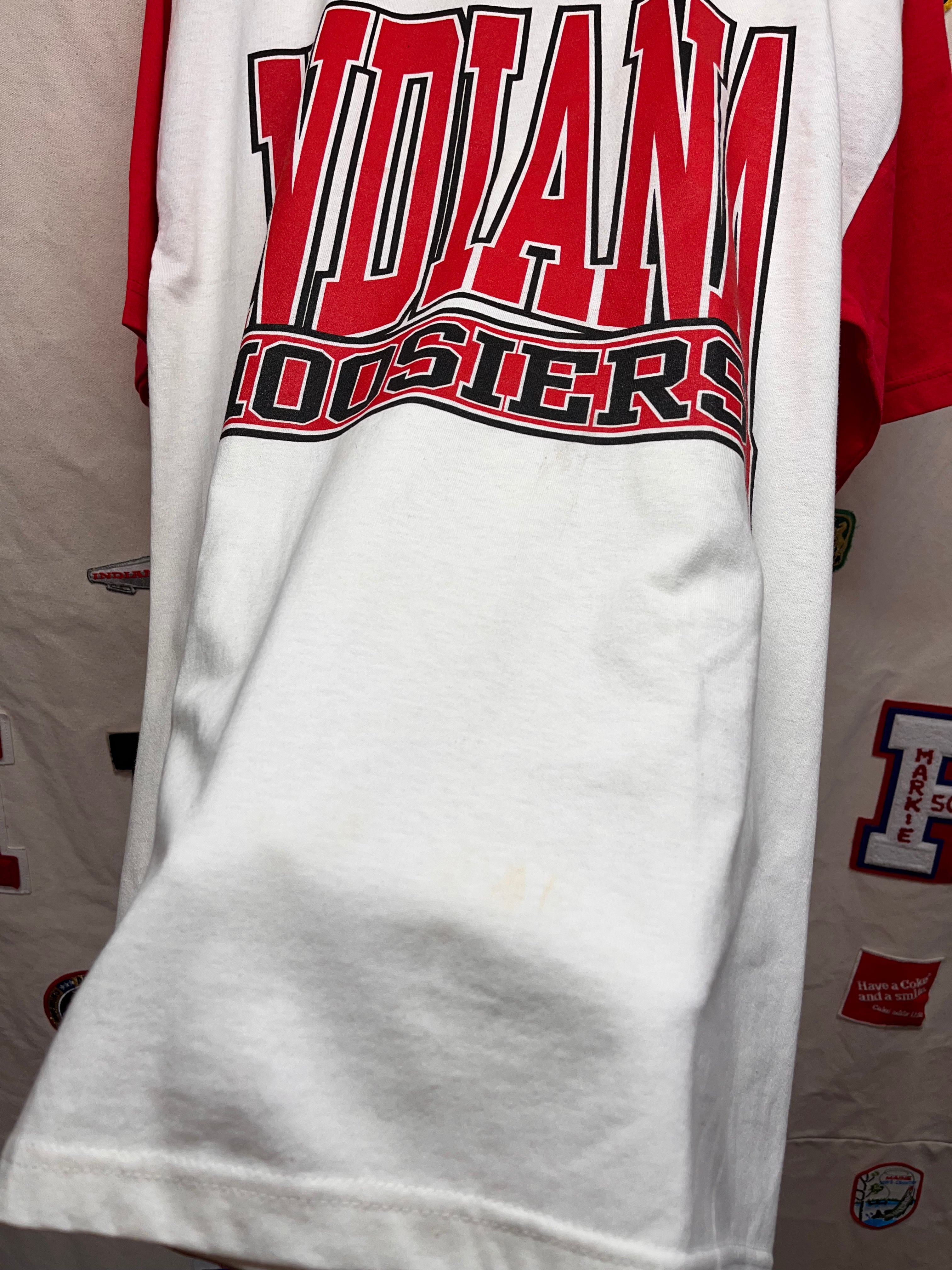Vintage Indiana Hoosiers Red White Colorblock T-Shirt: Large