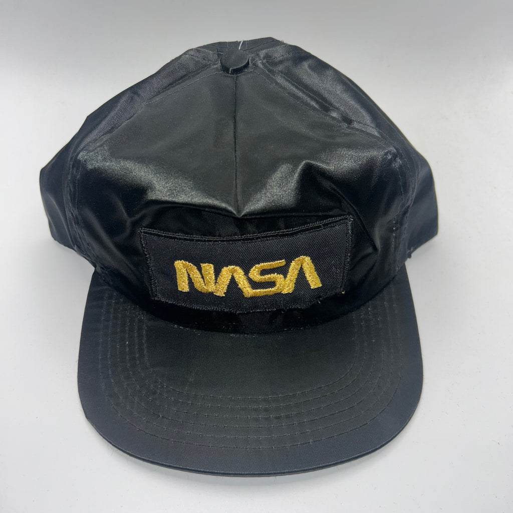 Vintage NASA Space Patch Black Gold Satin Snapback Hat