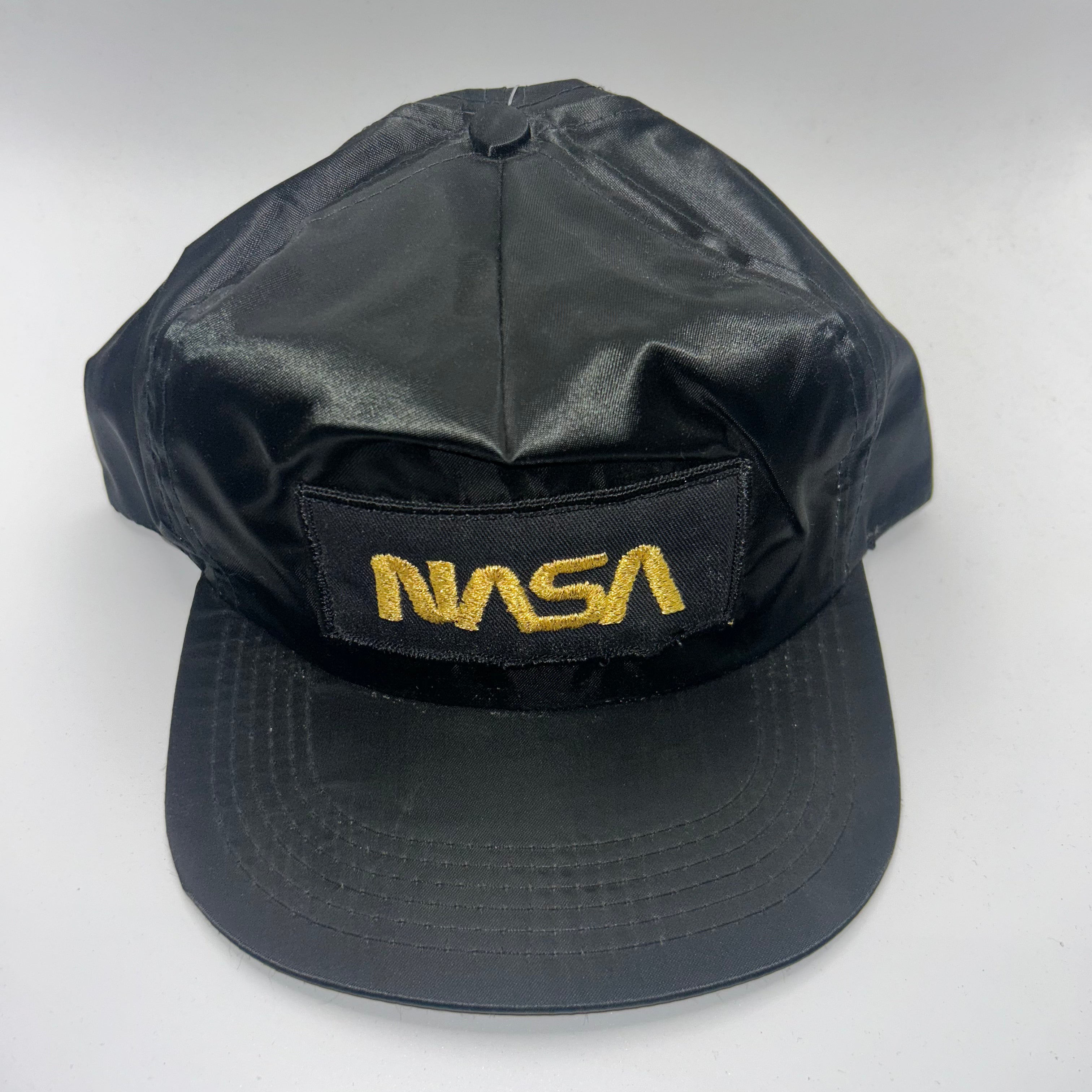 Vintage NASA Space Patch Black Gold Satin Snapback Hat