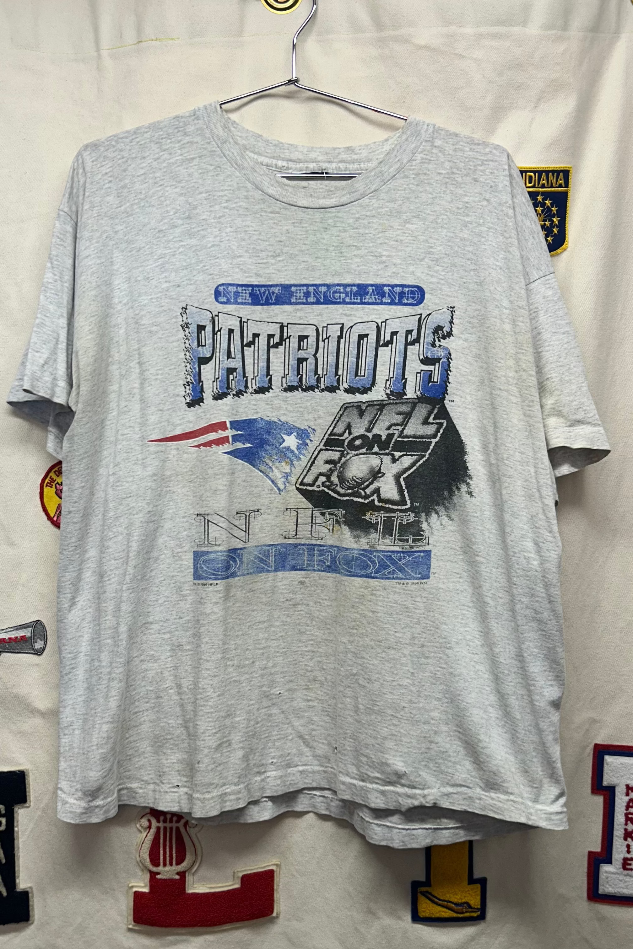 Vintage NFL New England Patriots '96 Football on Fox Grey Shirt: XL