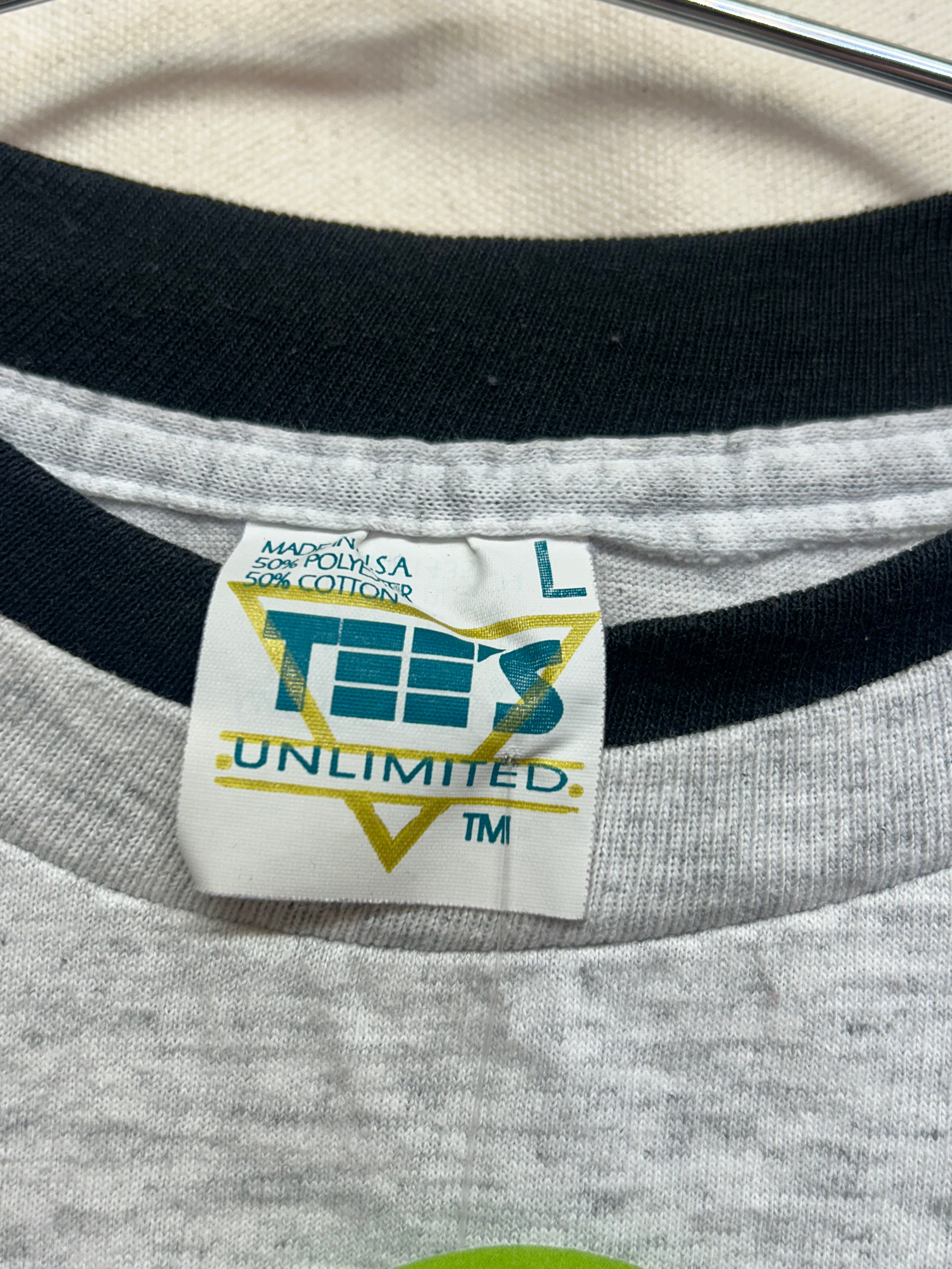 Vintage 90's New Orleans Voodoo Rubbers Gray Ringer T-Shirt: L