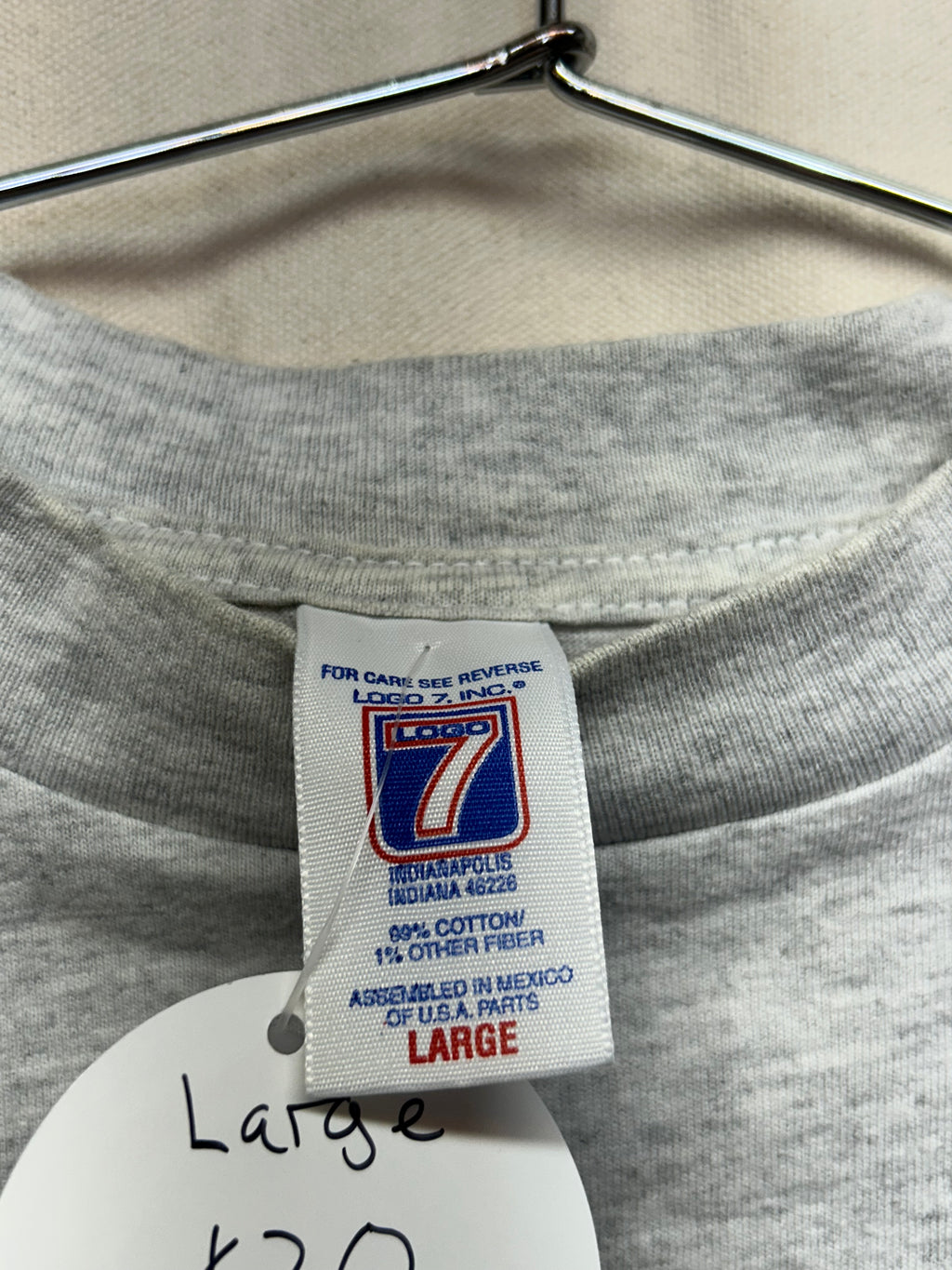 Vintage Denver Broncos NFL Y2K Logo 7 Helmet with Lightning Grey T-Shirt: L