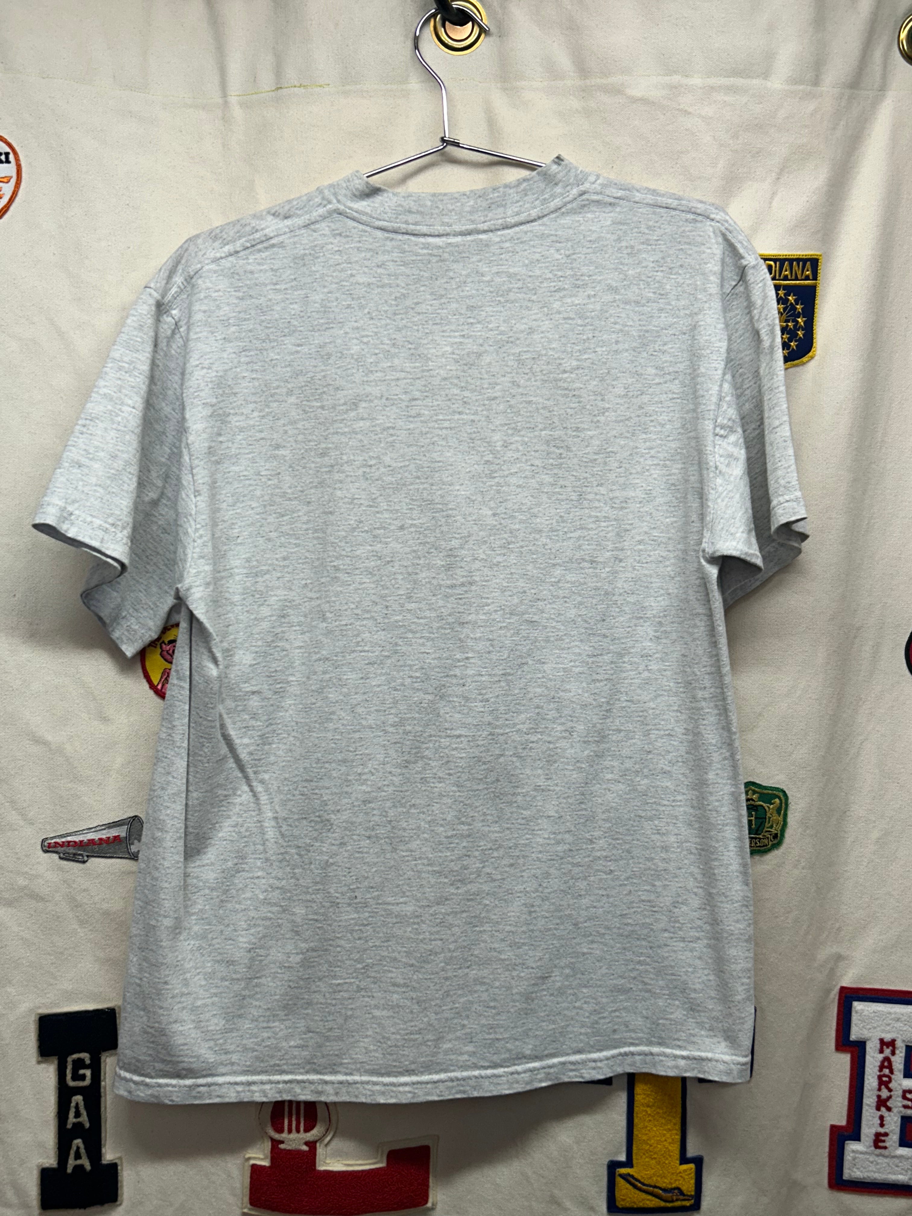 Vintage Denver Broncos NFL Y2K Logo 7 Helmet with Lightning Grey T-Shirt: L