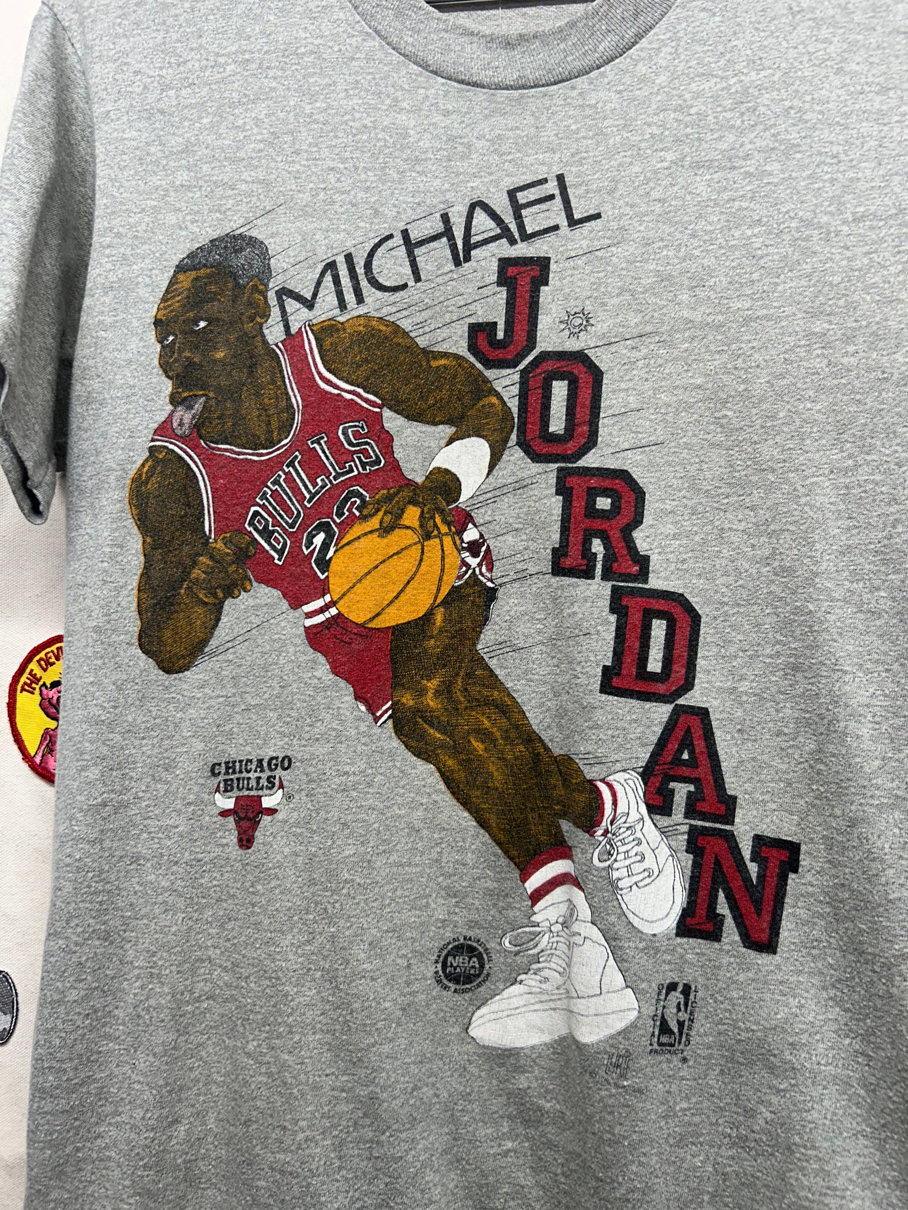 Vintage 80's Michael Jordan Chicago Bulls NBA Cartoon ScreenStars Grey T-Shirt: M