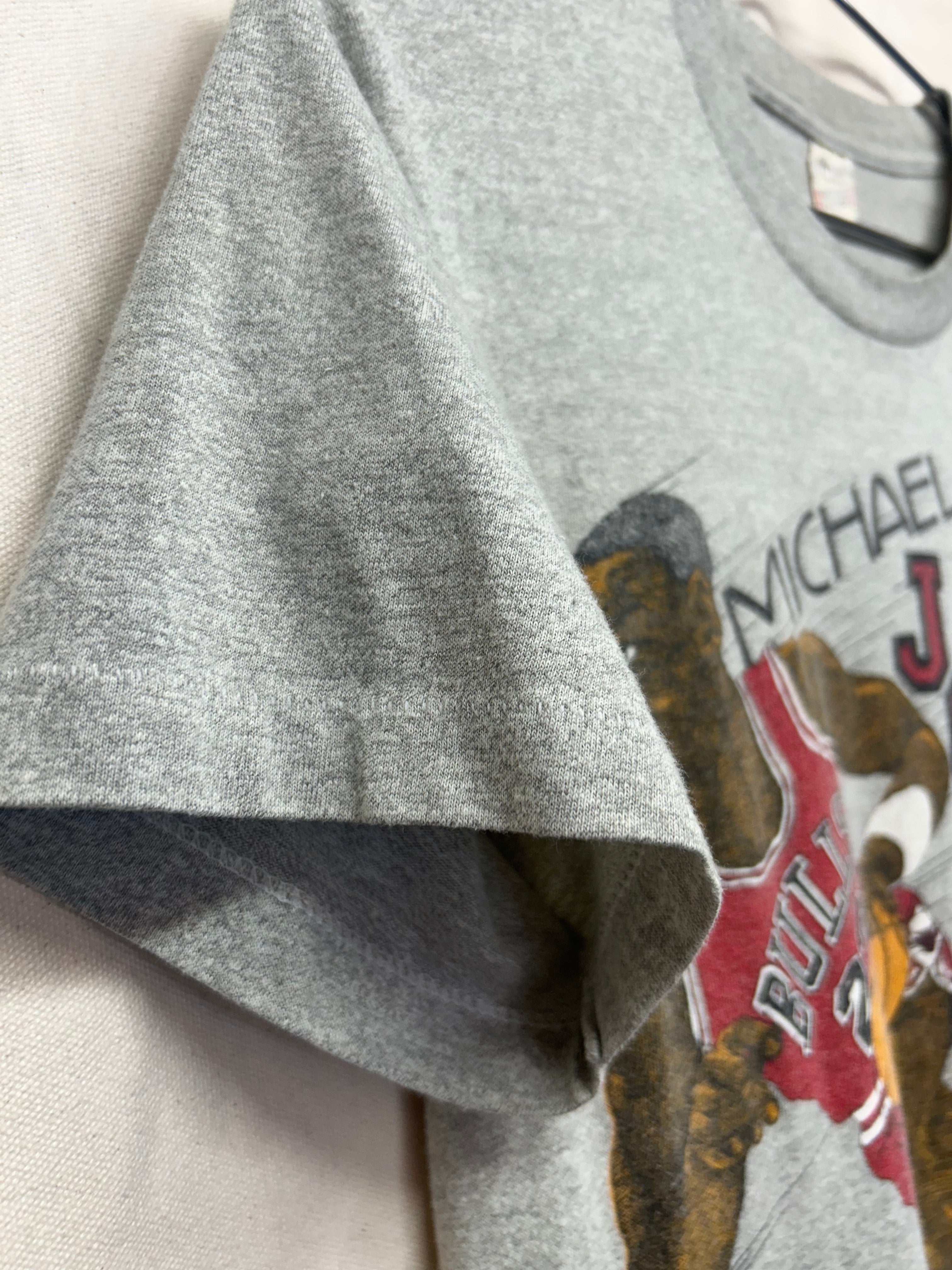 Vintage 80's Michael Jordan Chicago Bulls NBA Cartoon ScreenStars Grey T-Shirt: M