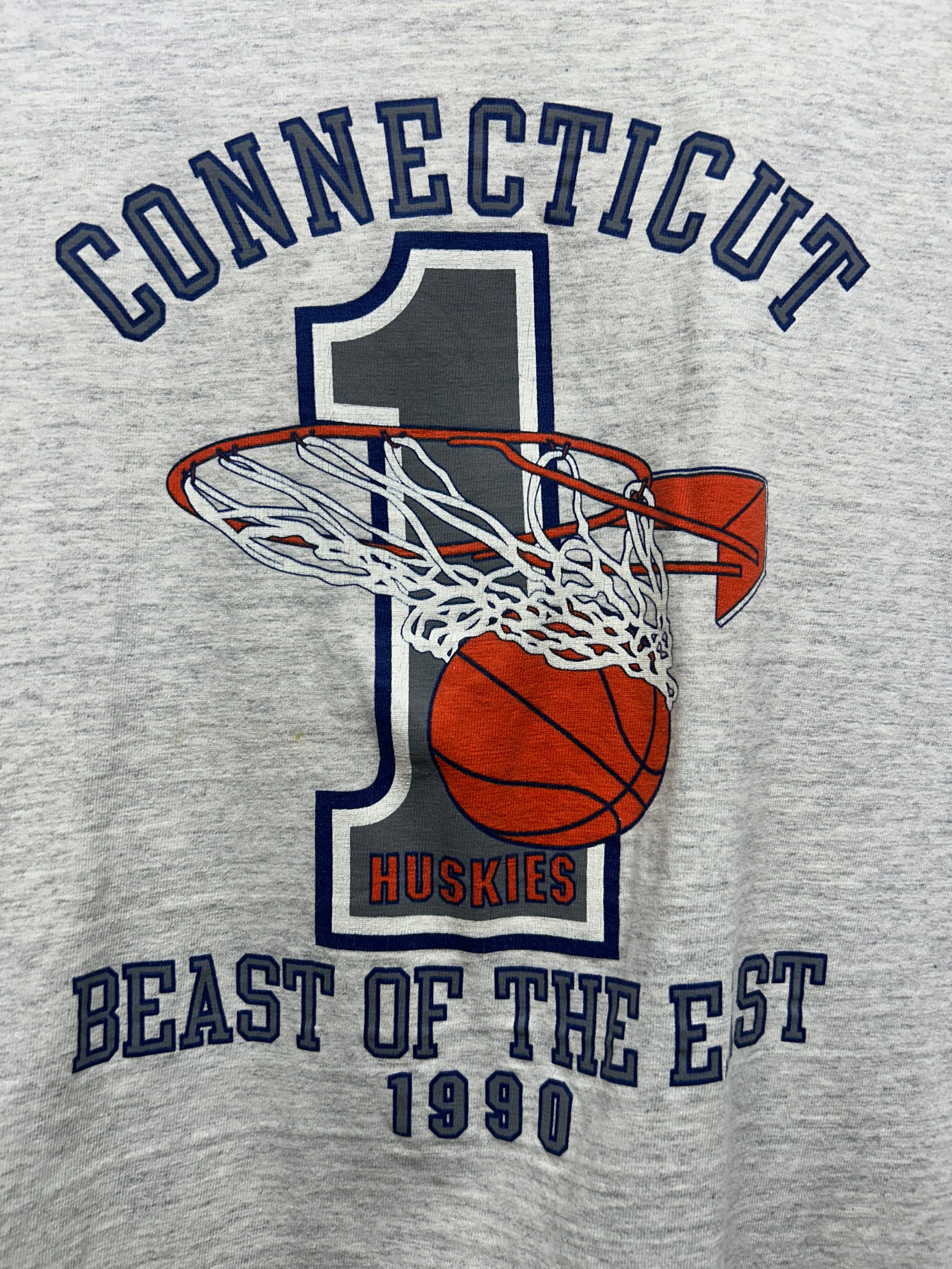 Vintage UCONN Connecticut 90's Huskies Basketball Grey T-Shirt: M