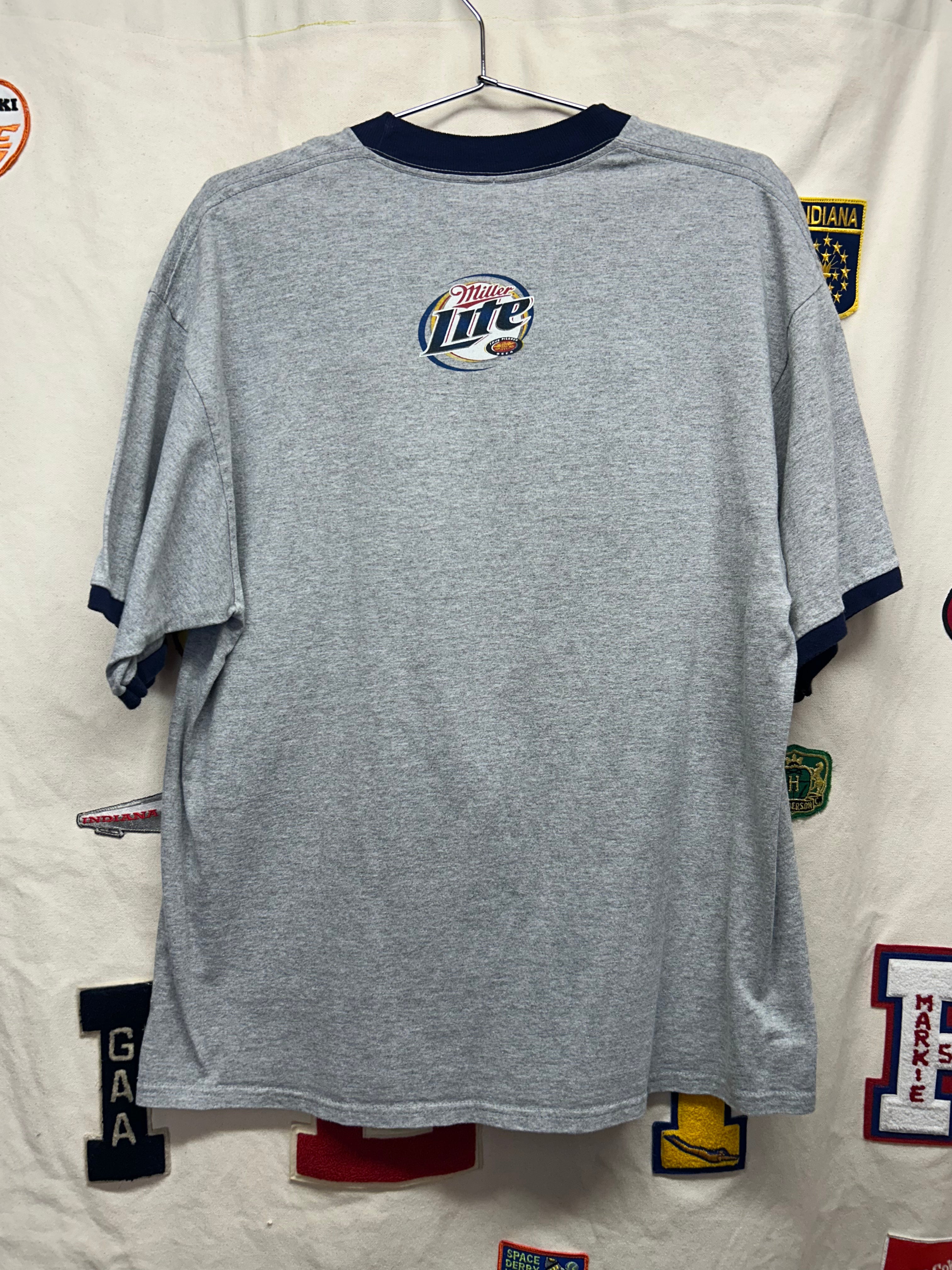 Vintage Milwaukee Brewers MLB Big Glove Logo Miller Lite Grey Ringer T-Shirt: L