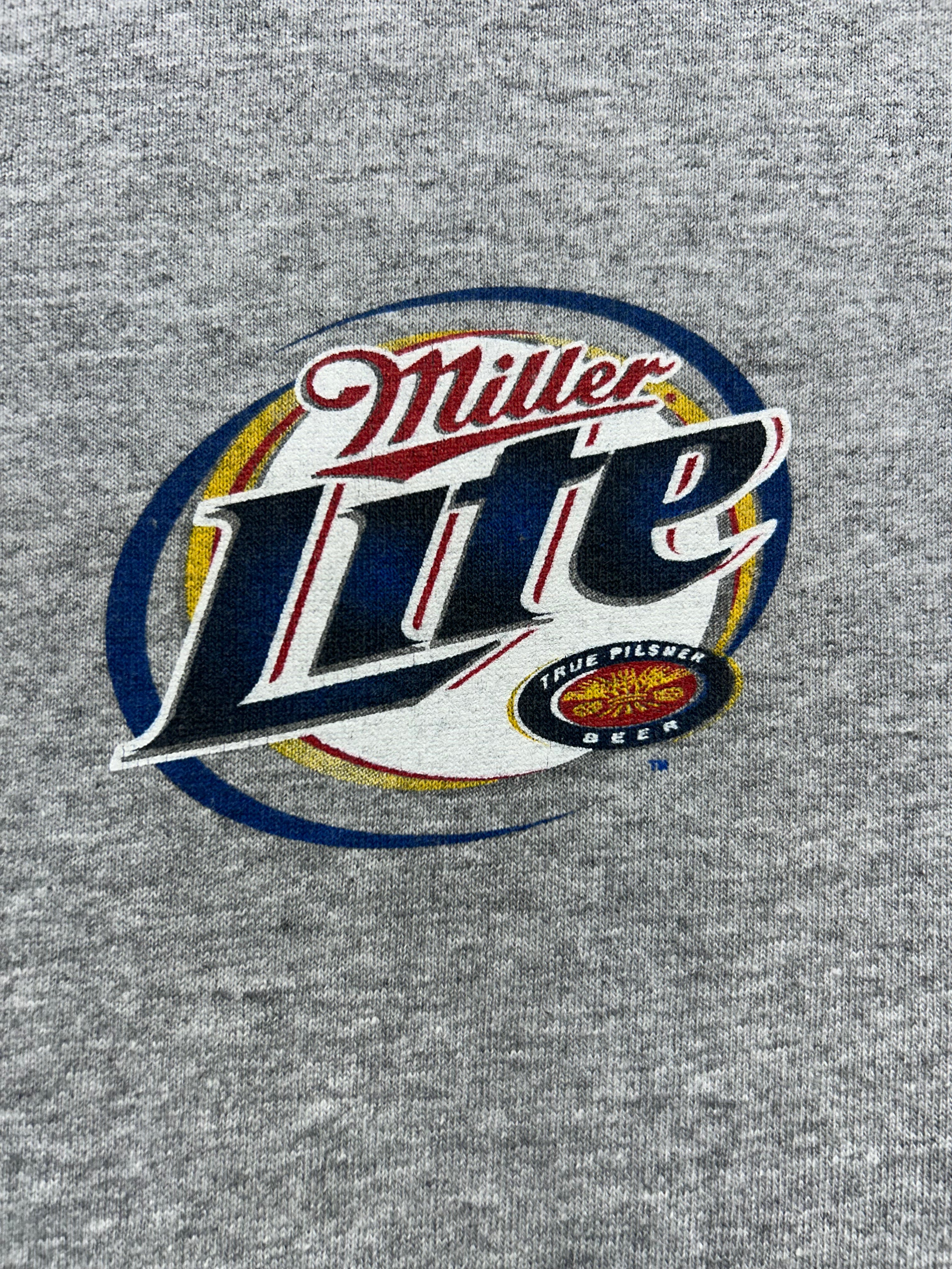 Vintage Milwaukee Brewers MLB Big Glove Logo Miller Lite Grey Ringer T-Shirt: L