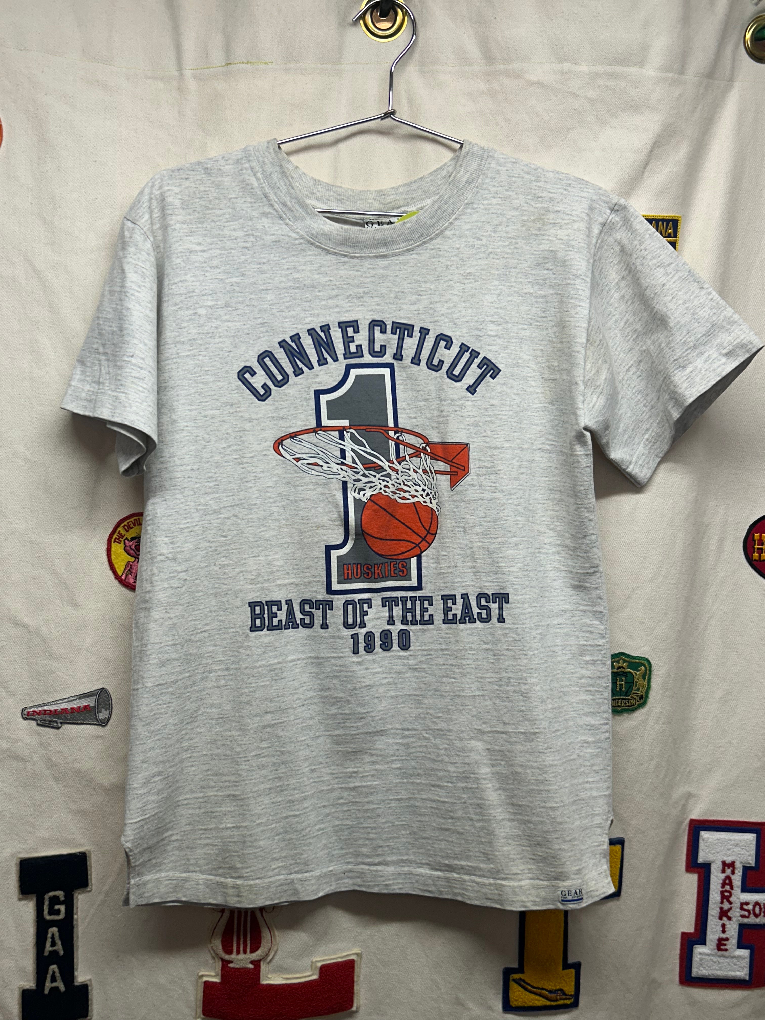 Vintage UCONN Connecticut 90's Huskies Basketball Grey T-Shirt: M