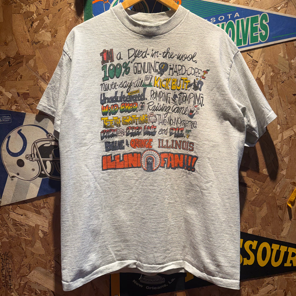 Vintage Illinois Fighting Illini Sports Fan Comic T-Shirt: XL