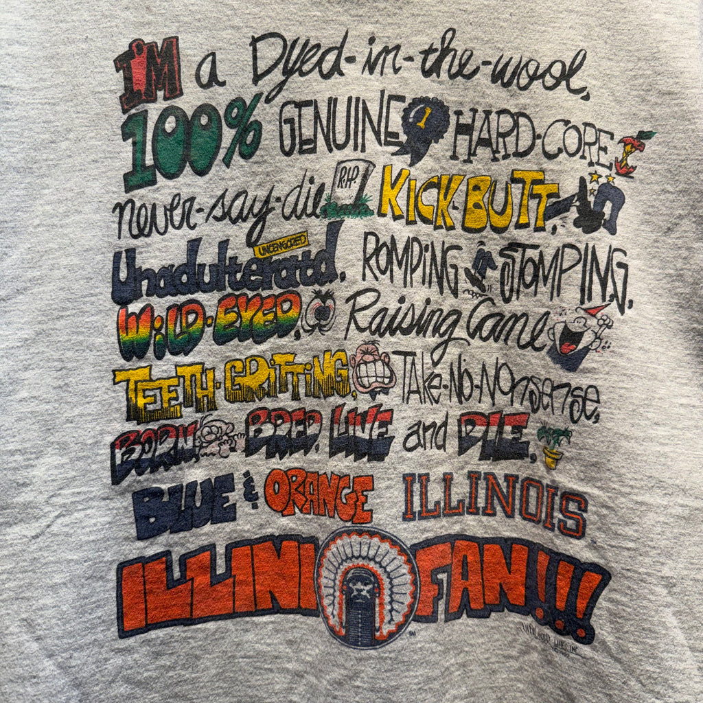 Vintage Illinois Fighting Illini Sports Fan Comic T-Shirt: XL