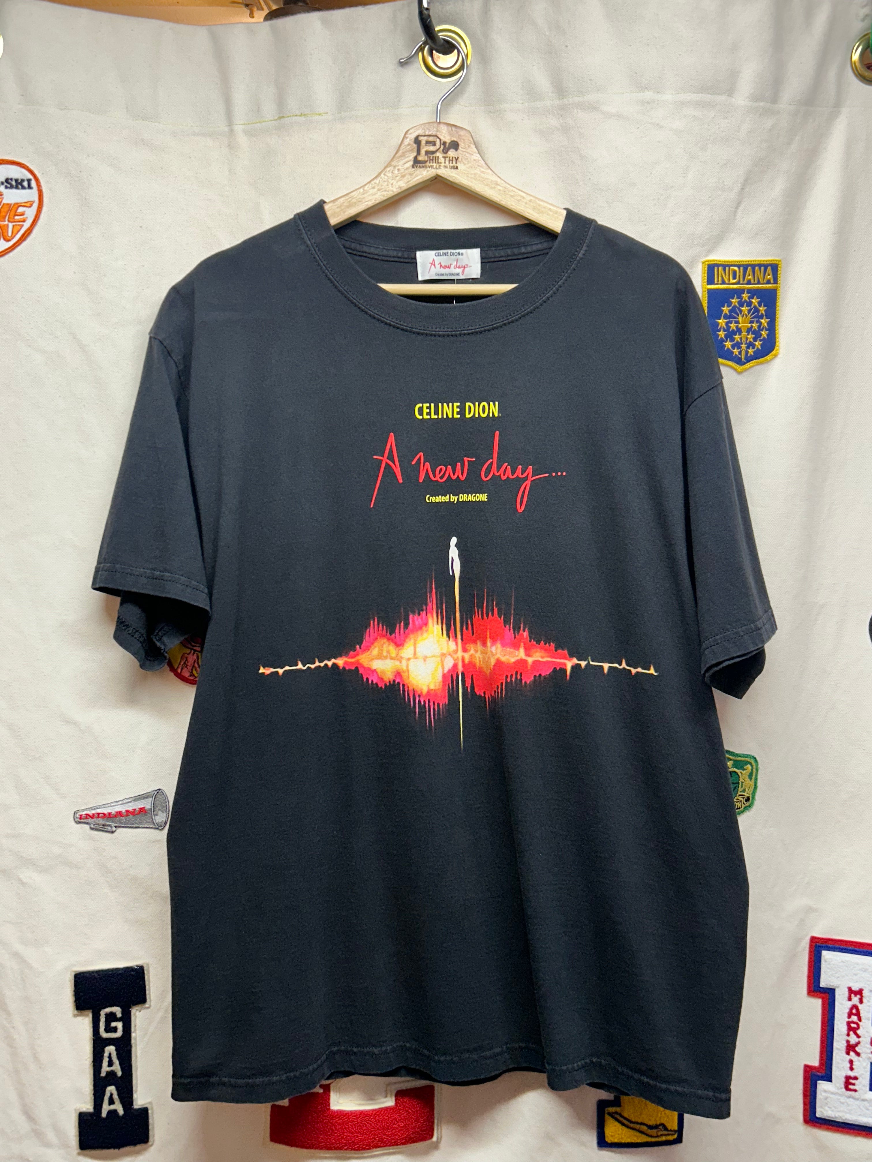 Vintage Celine Dion A New Day Created by Dragone Black T-Shirt: L/XL