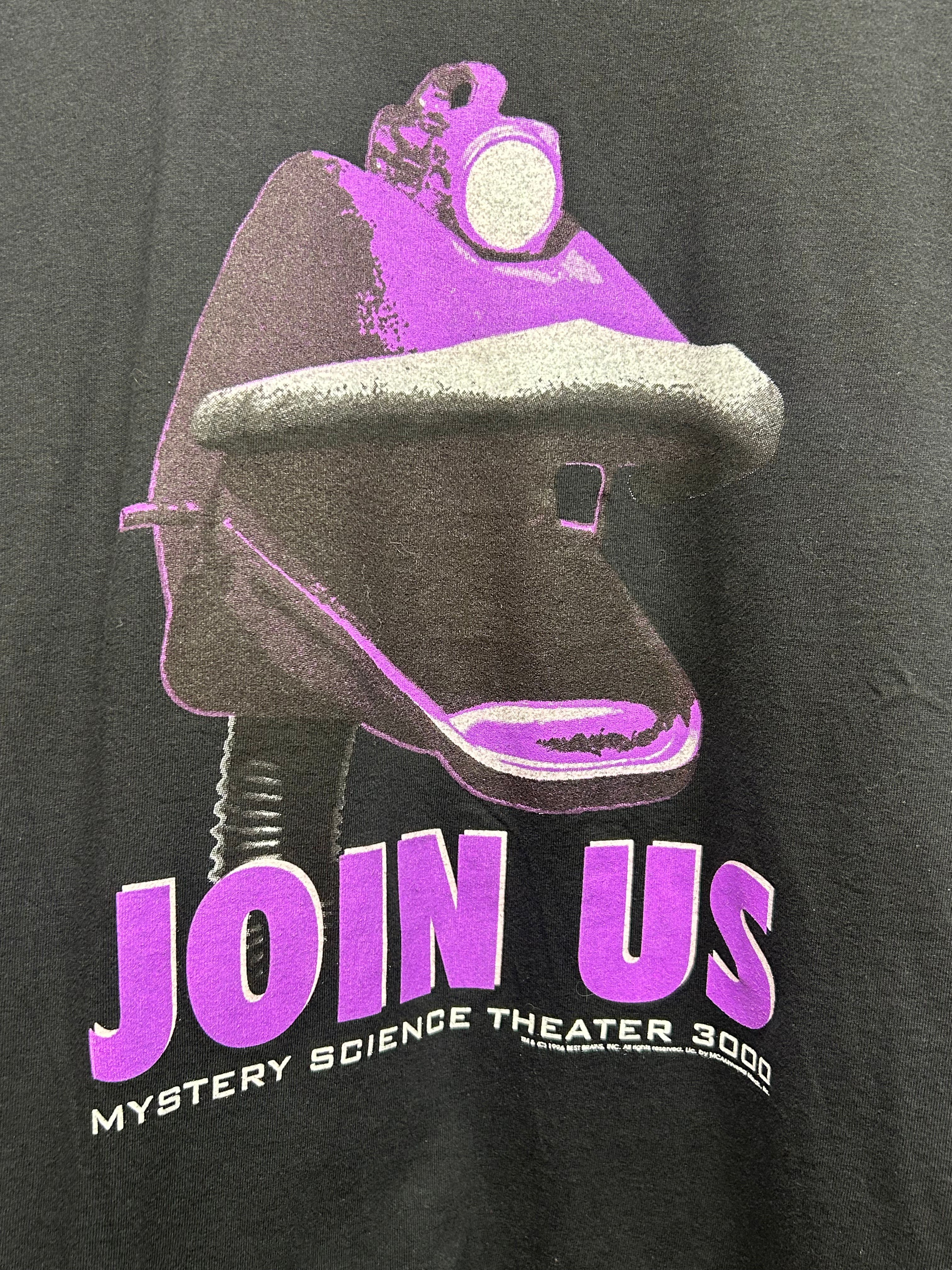 Vintage '96 Mystery Science Theater 3000 Crow T. Robot "JOIN US" Black T-Shirt: L