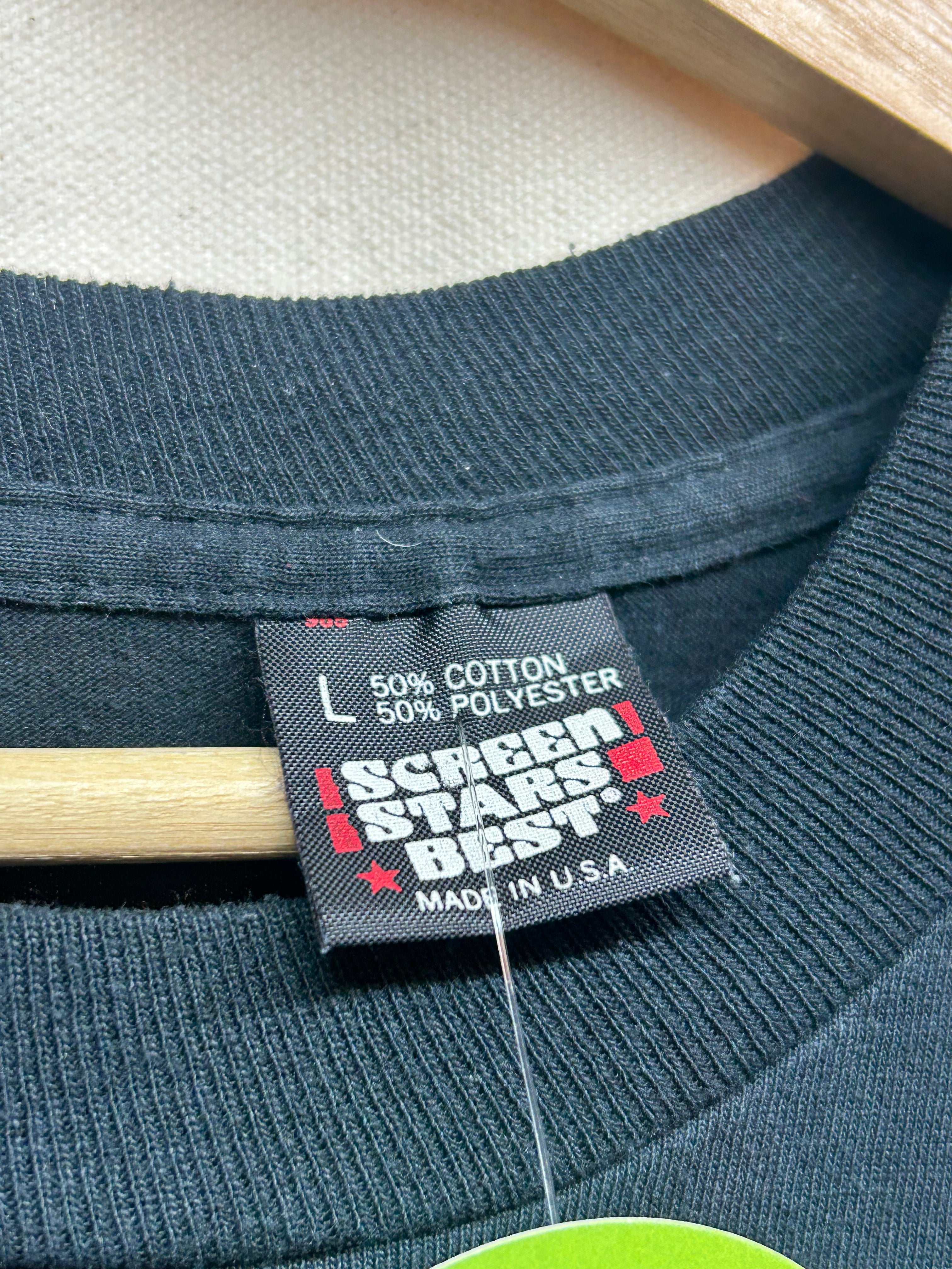 Vintage Hank Williams Jr. Ruger Logo & Flags Black Screen Stars T-Shirt: L