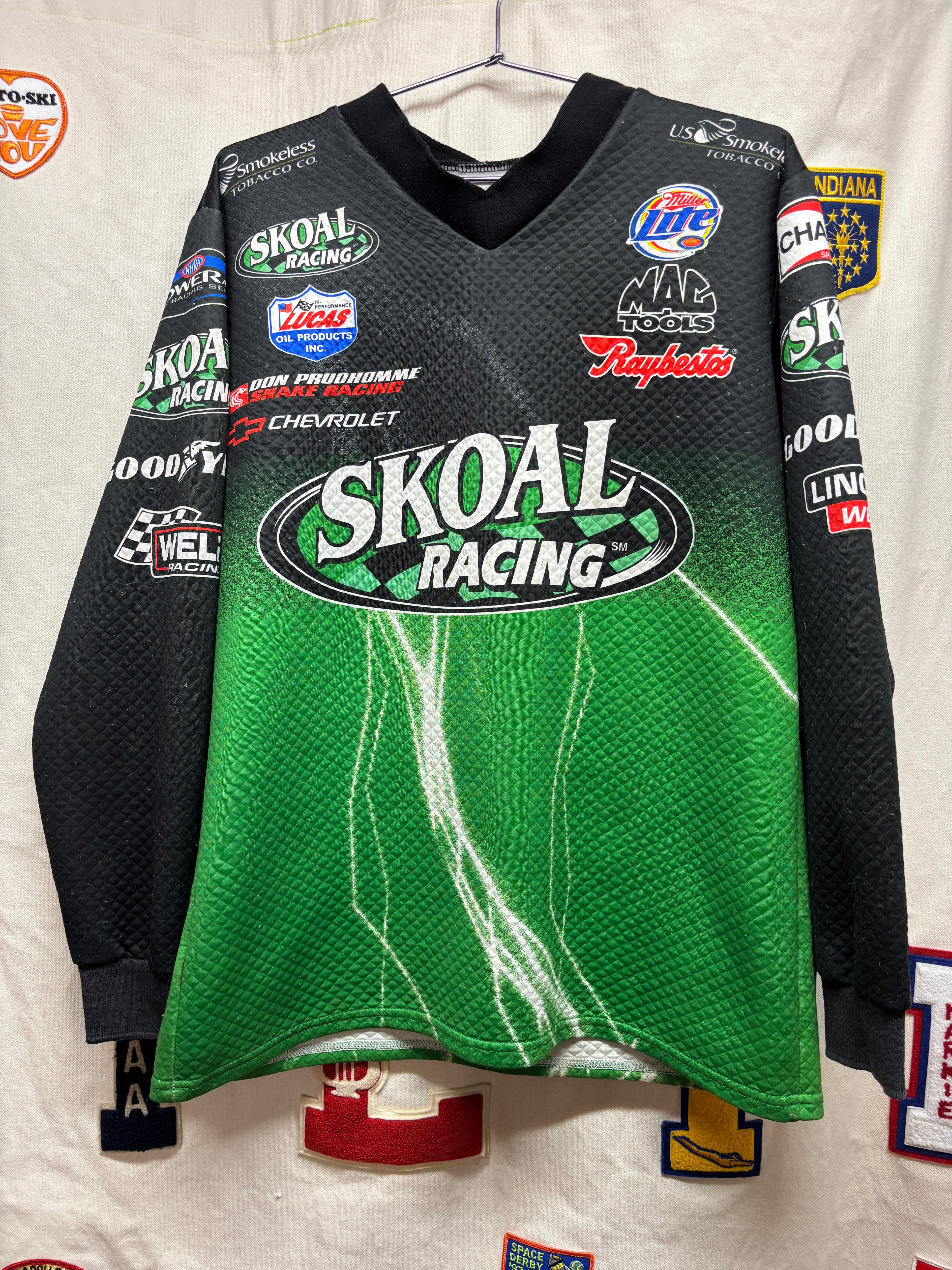 Vintage Skoal Racing Lightning Green NHRA Drag Crew Outer Circle Longsleeve Jersey: Large