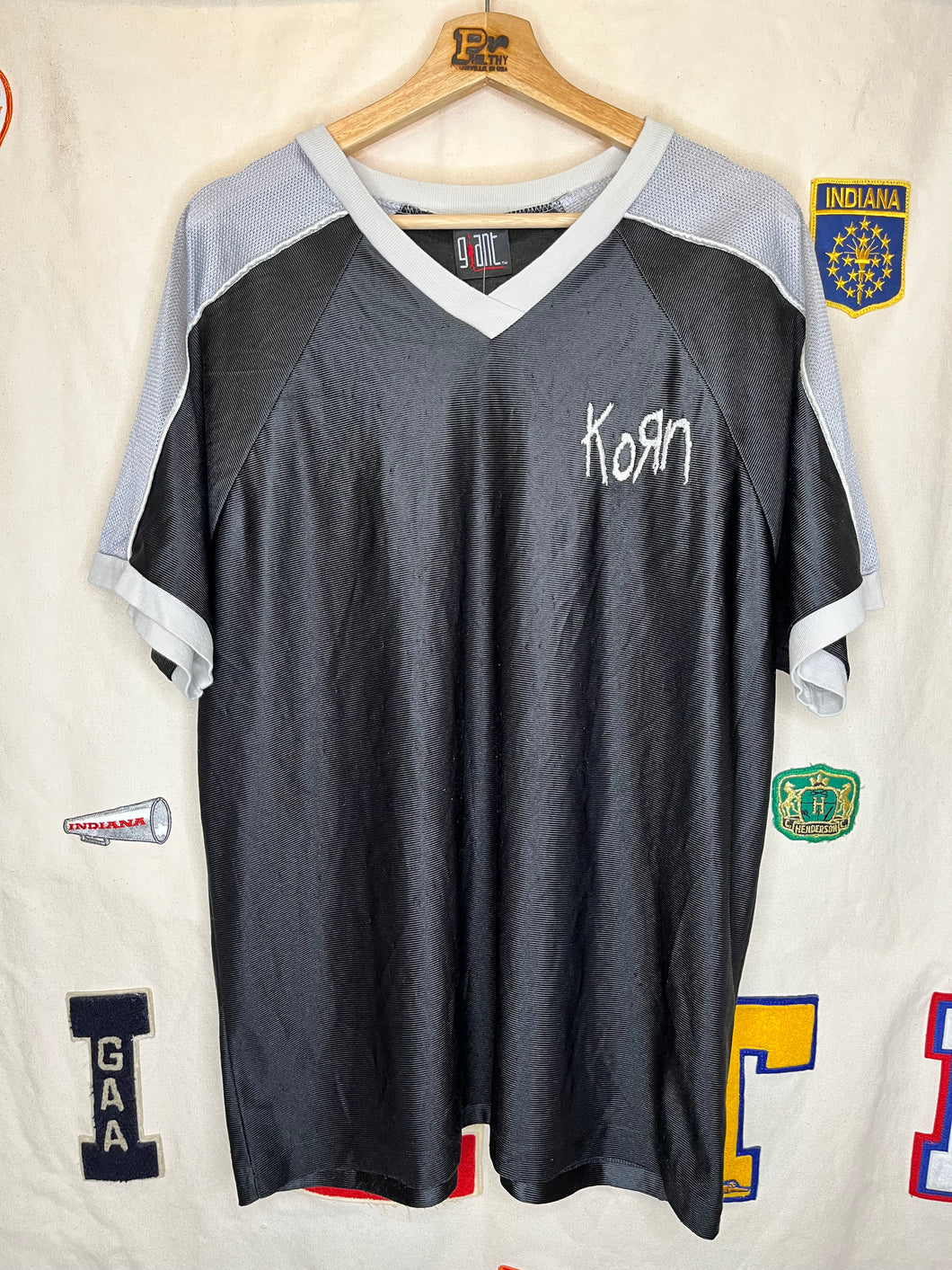 Vintage Korn Band Giant Black Silver Y2K Football Jersey: XL