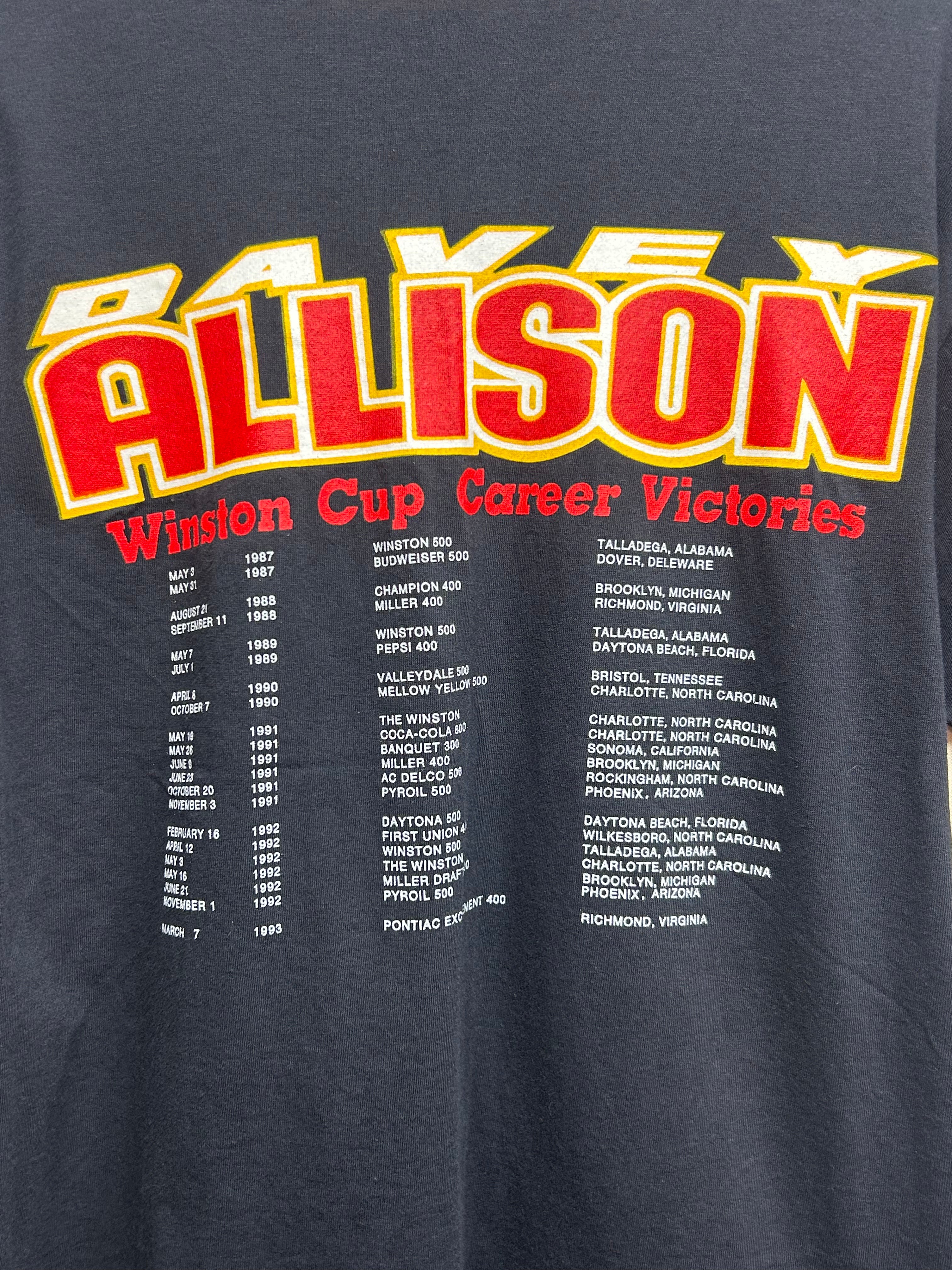 Vintage 90's Davey Allison 1961-1993 Winston Cup Nascar Black T-Shirt: L
