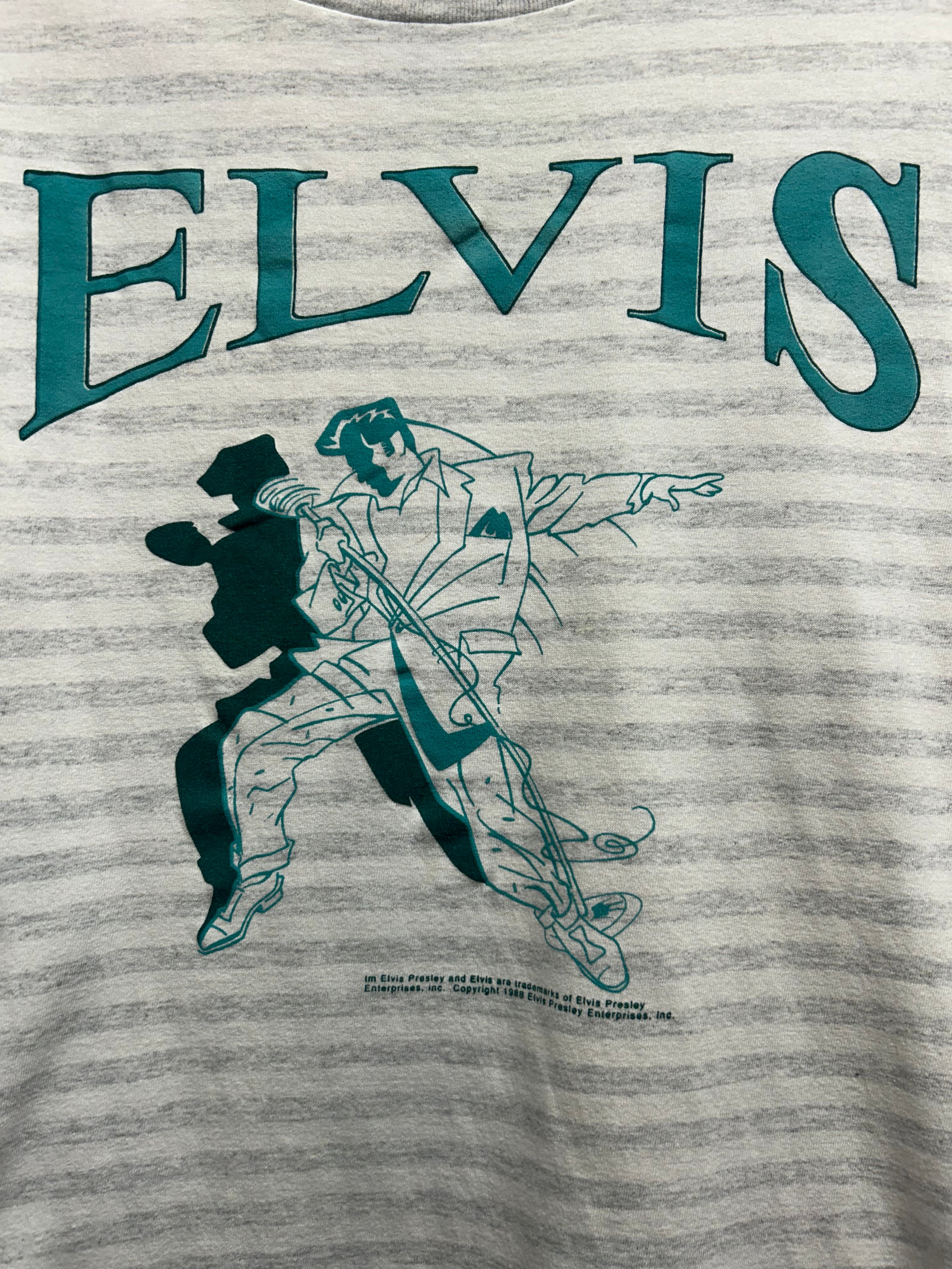 Vintage Elvis Presley Stripped 1988 Grey T-Shirt: L