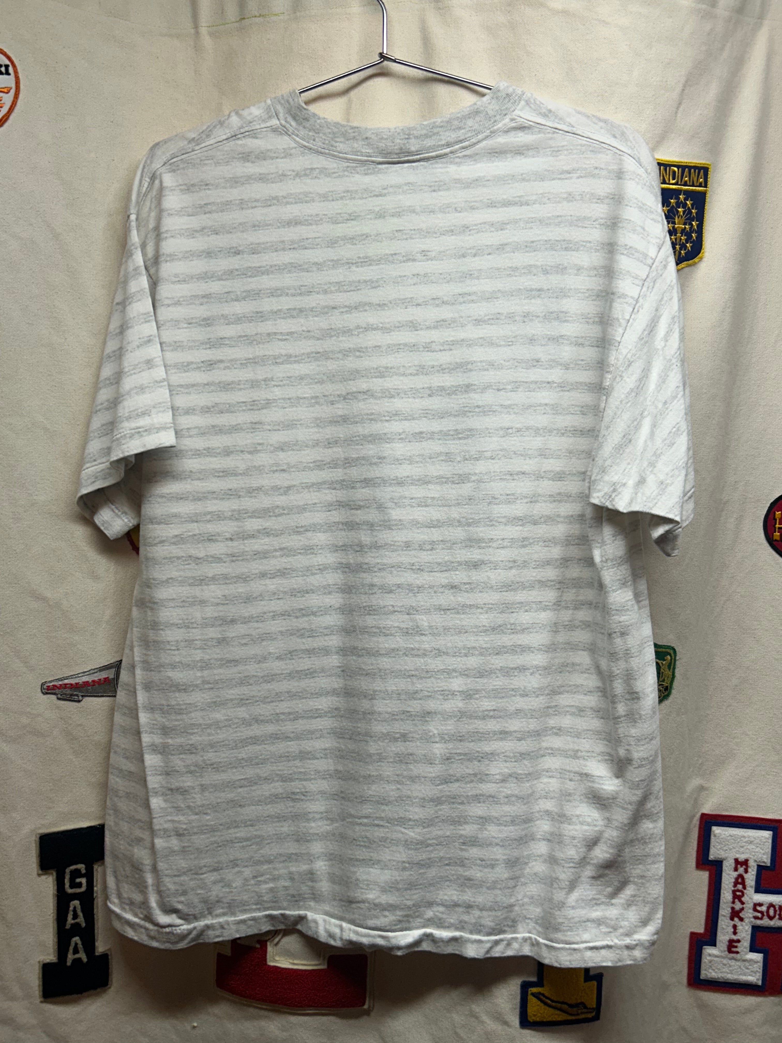 Vintage Elvis Presley Stripped 1988 Grey T-Shirt: L