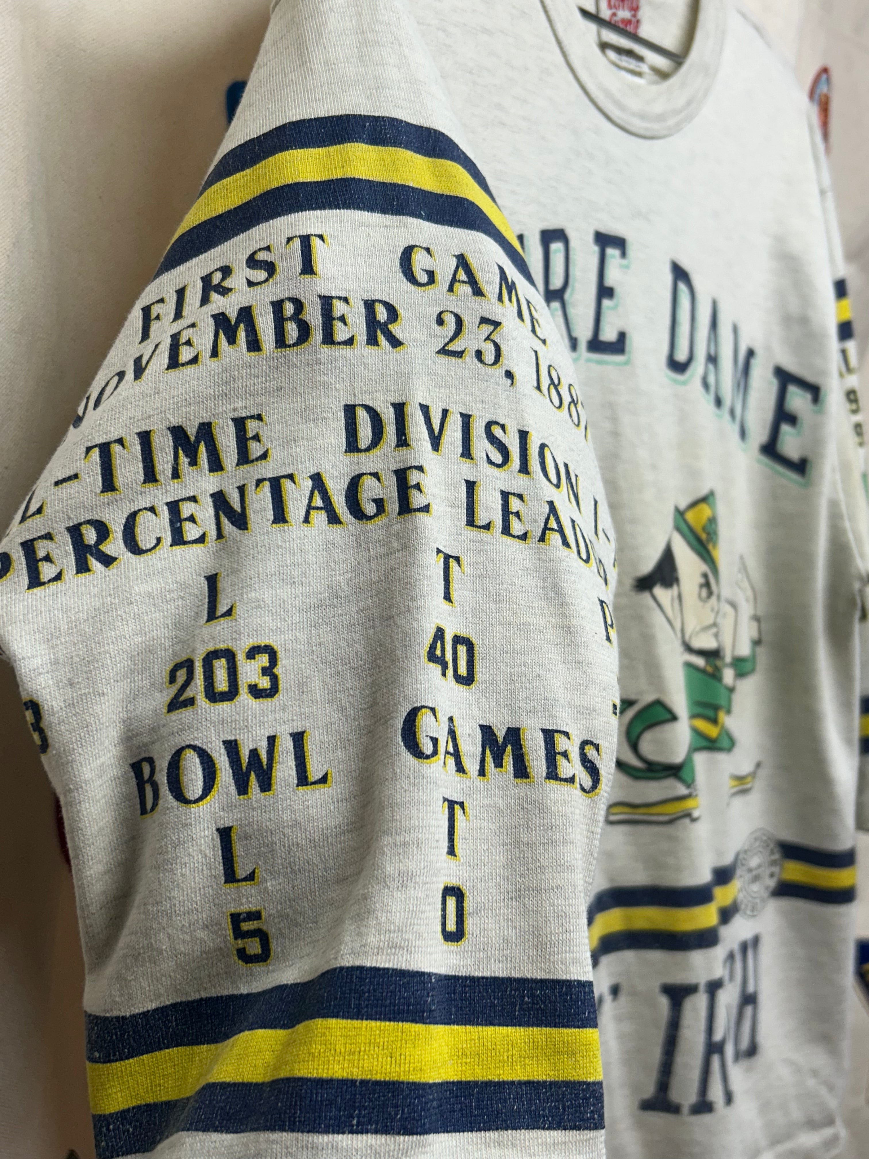 Vintage Notre Dame Long Gone Football History T-Shirt: XL