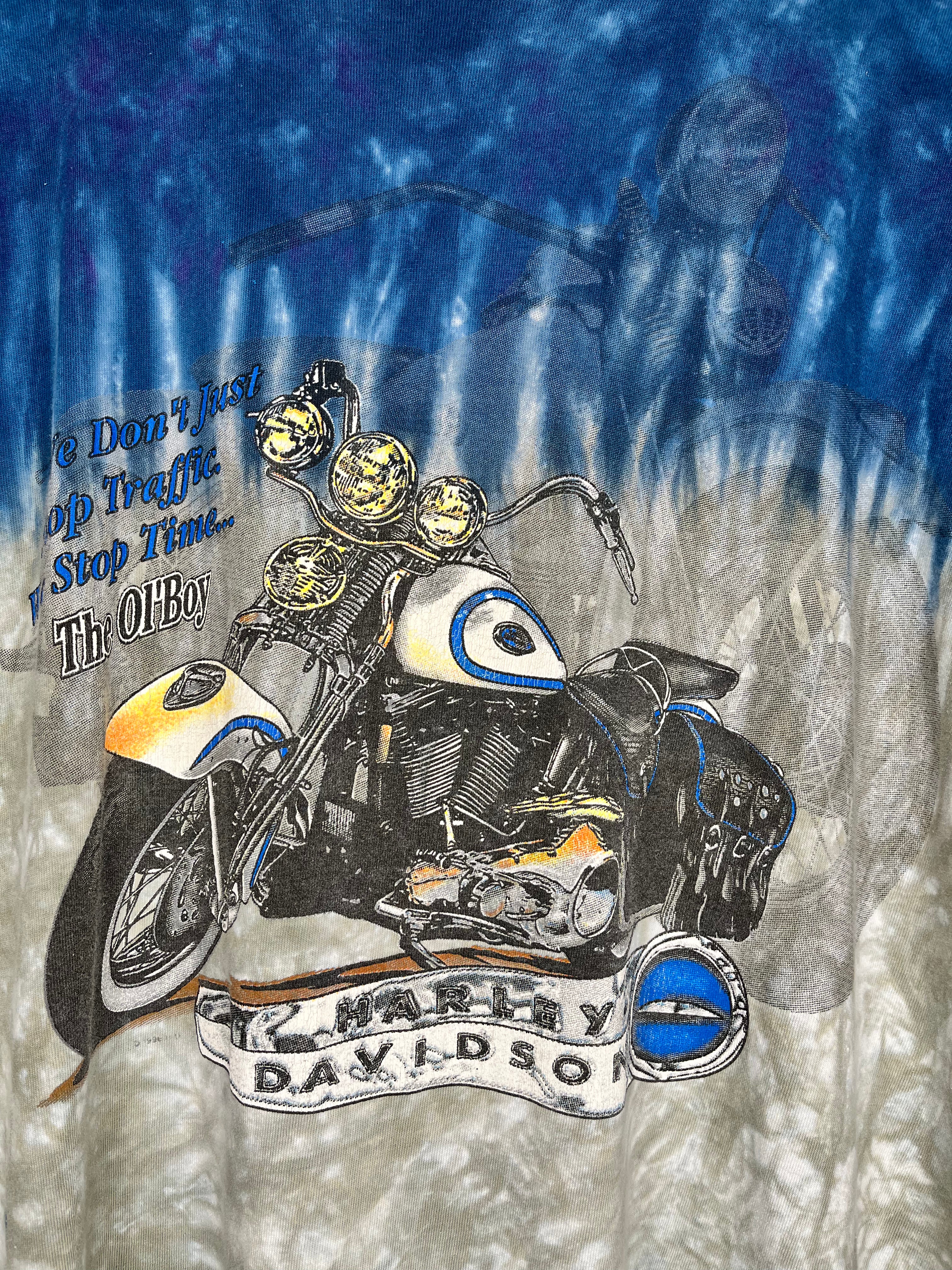 Vintage Harley Davidson Ol Boy Motorcycle Howell's 1997 Tie-Dye Blue T-Shirt: XL