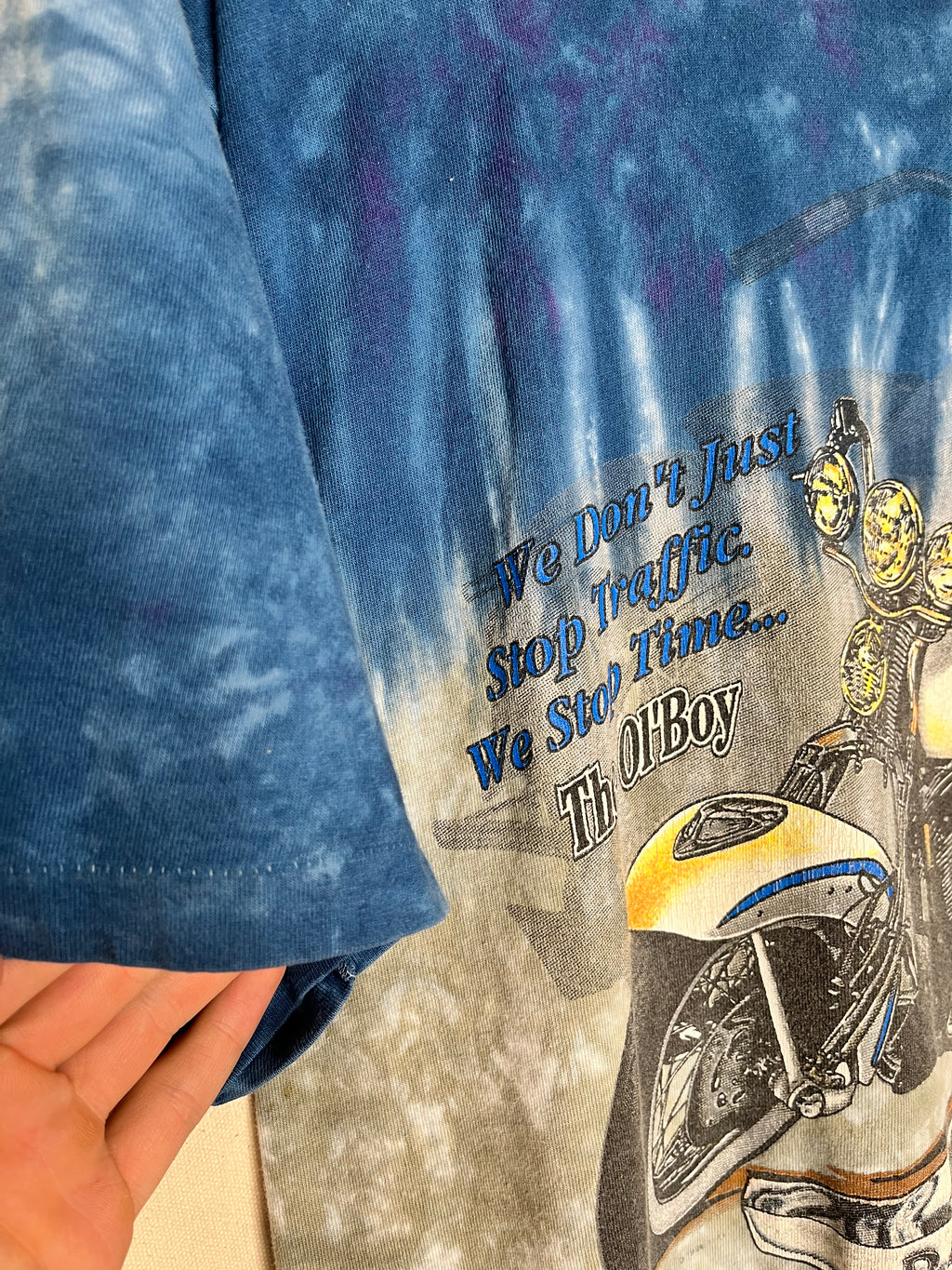 Vintage Harley Davidson Ol Boy Motorcycle Howell's 1997 Tie-Dye Blue T-Shirt: XL