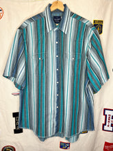 Load image into Gallery viewer, Vintage Wrangler Pearl Snap Teal Stripe Button Up Shirt: XL
