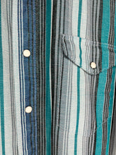 Load image into Gallery viewer, Vintage Wrangler Pearl Snap Teal Stripe Button Up Shirt: XL
