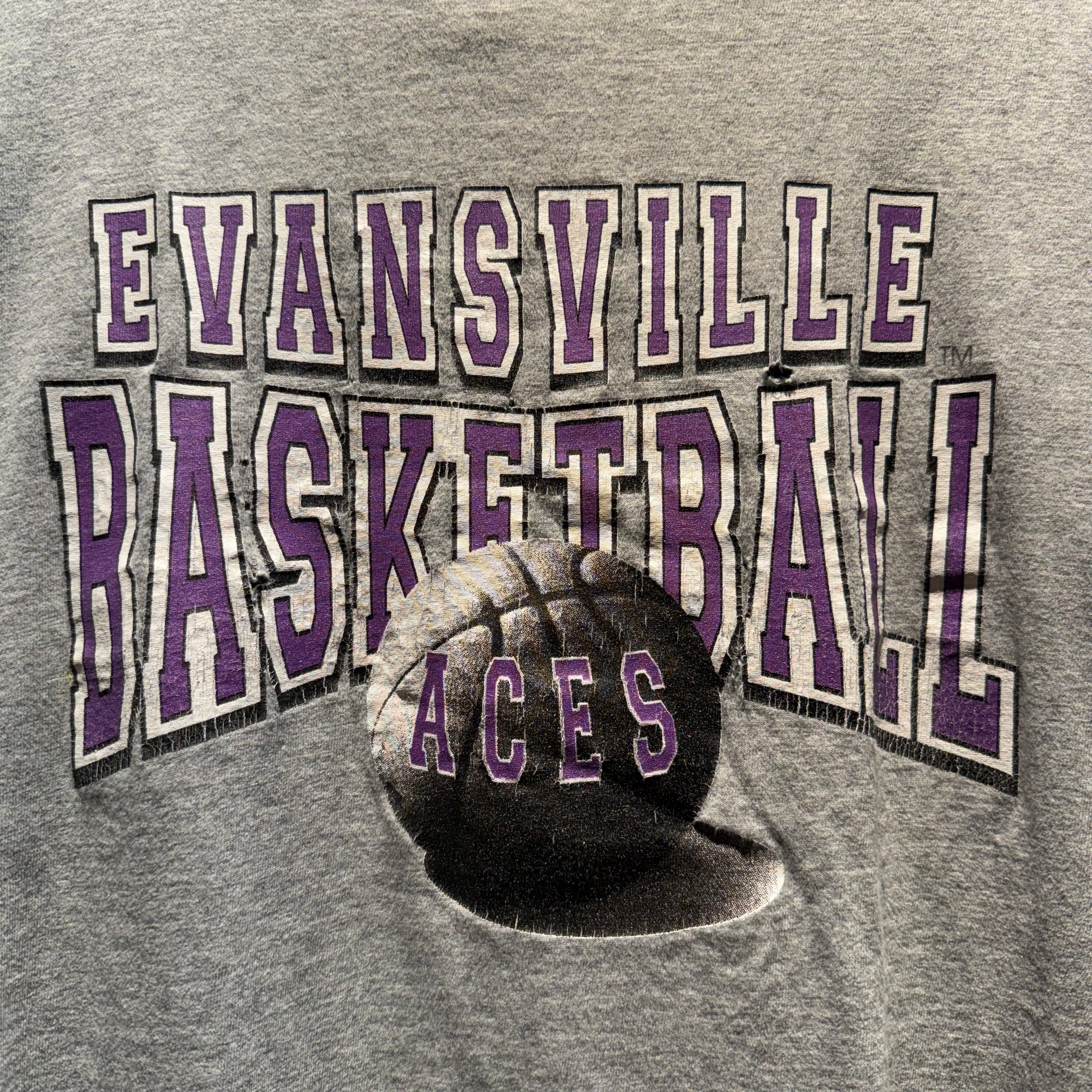 Vintage University of Evansville Purple Aces Basketball T-Shirt: L