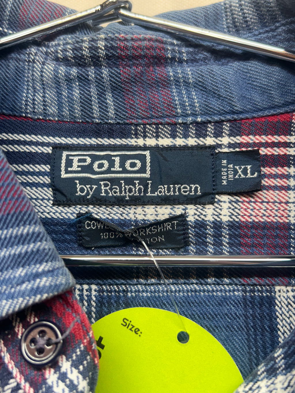 Vintage Polo Ralph Lauren Plaid button-down Blue and Red Checkered Long-Sleeve Shirt: XL