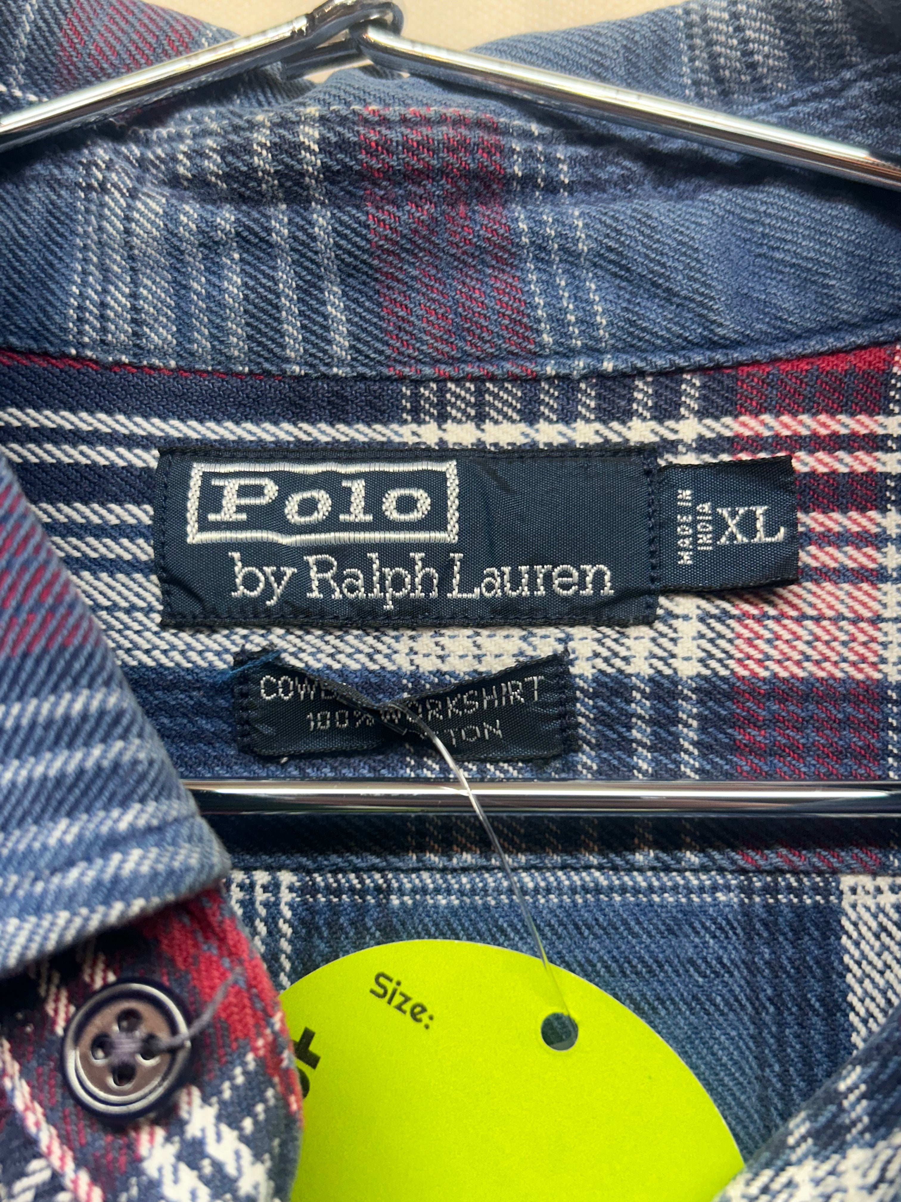 Vintage Polo Ralph Lauren Plaid button-down Blue and Red Checkered Long-Sleeve Shirt: XL