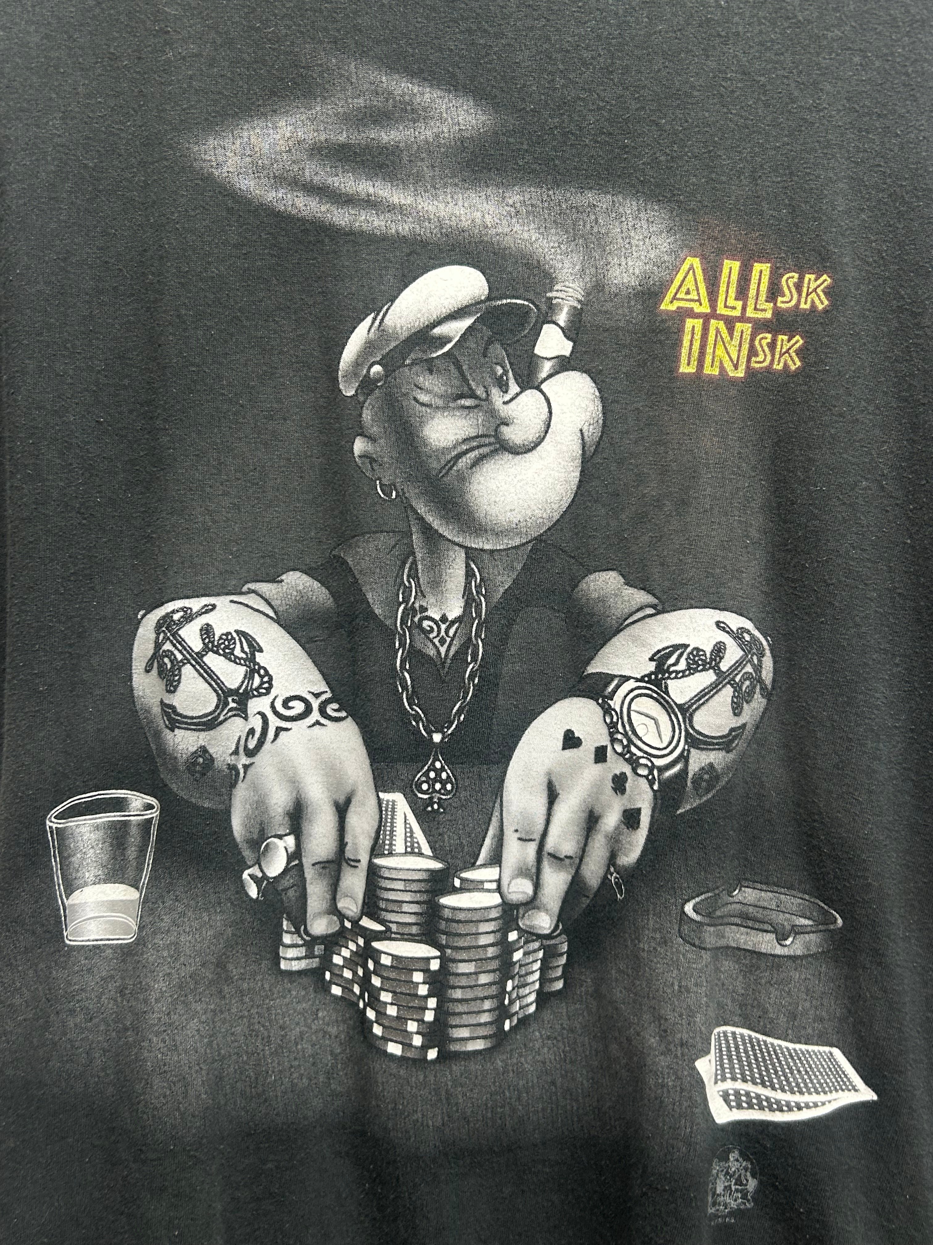 Vintage Popeye Y2K Hustler Poker Black T-Shirt: L