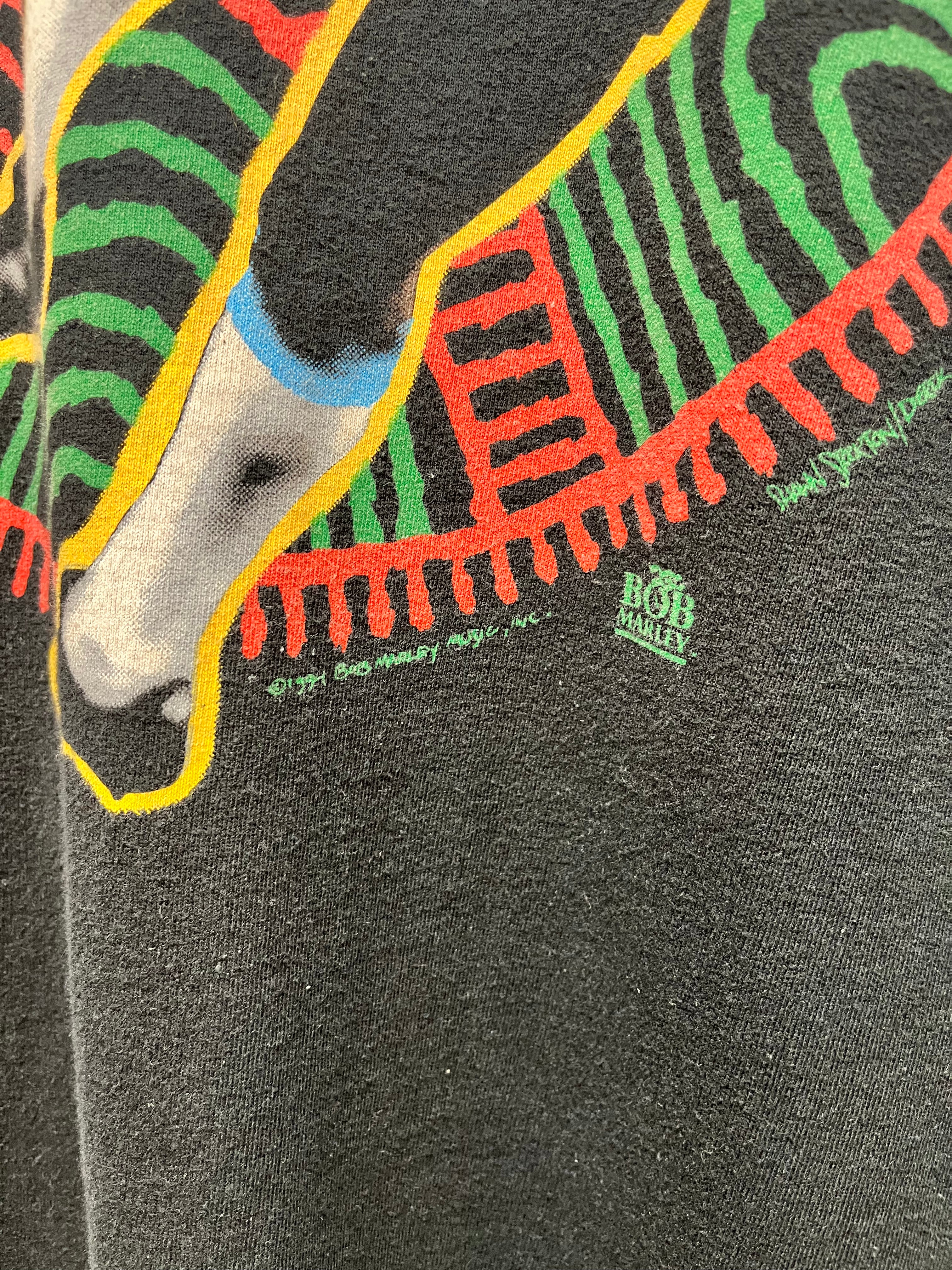 Vintage Bob Marley Liquid Blue Rasta Soccer 1994 Black T-Shirt: XL