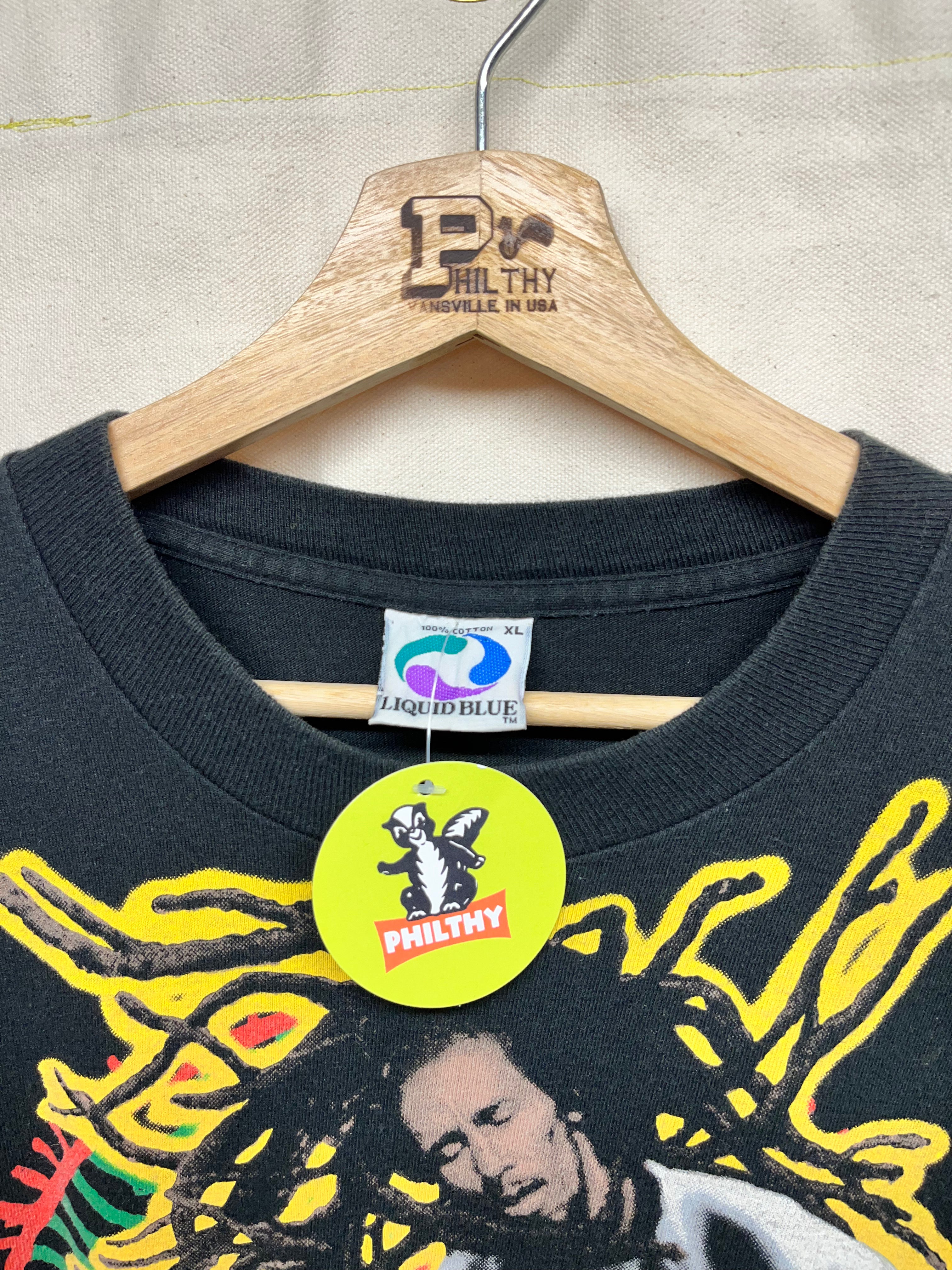 Vintage Bob Marley Liquid Blue Rasta Soccer 1994 Black T-Shirt: XL