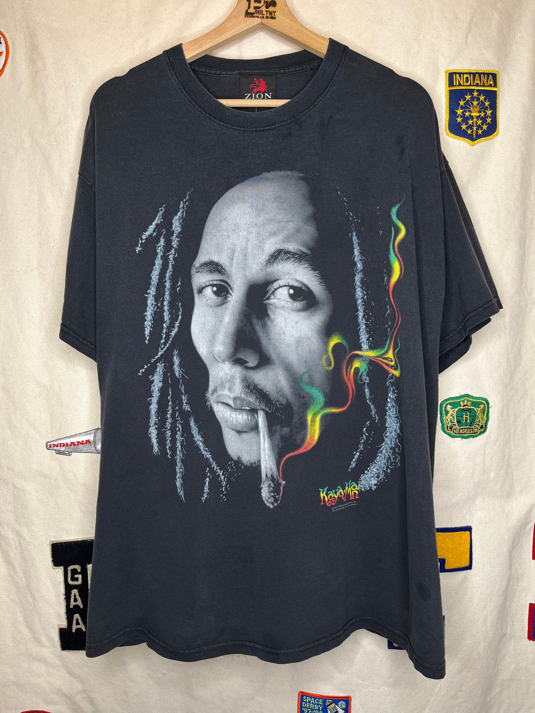 Vintage Bob Marley Rasta Dreads Smoking Joint Zion Black T-Shirt: XL