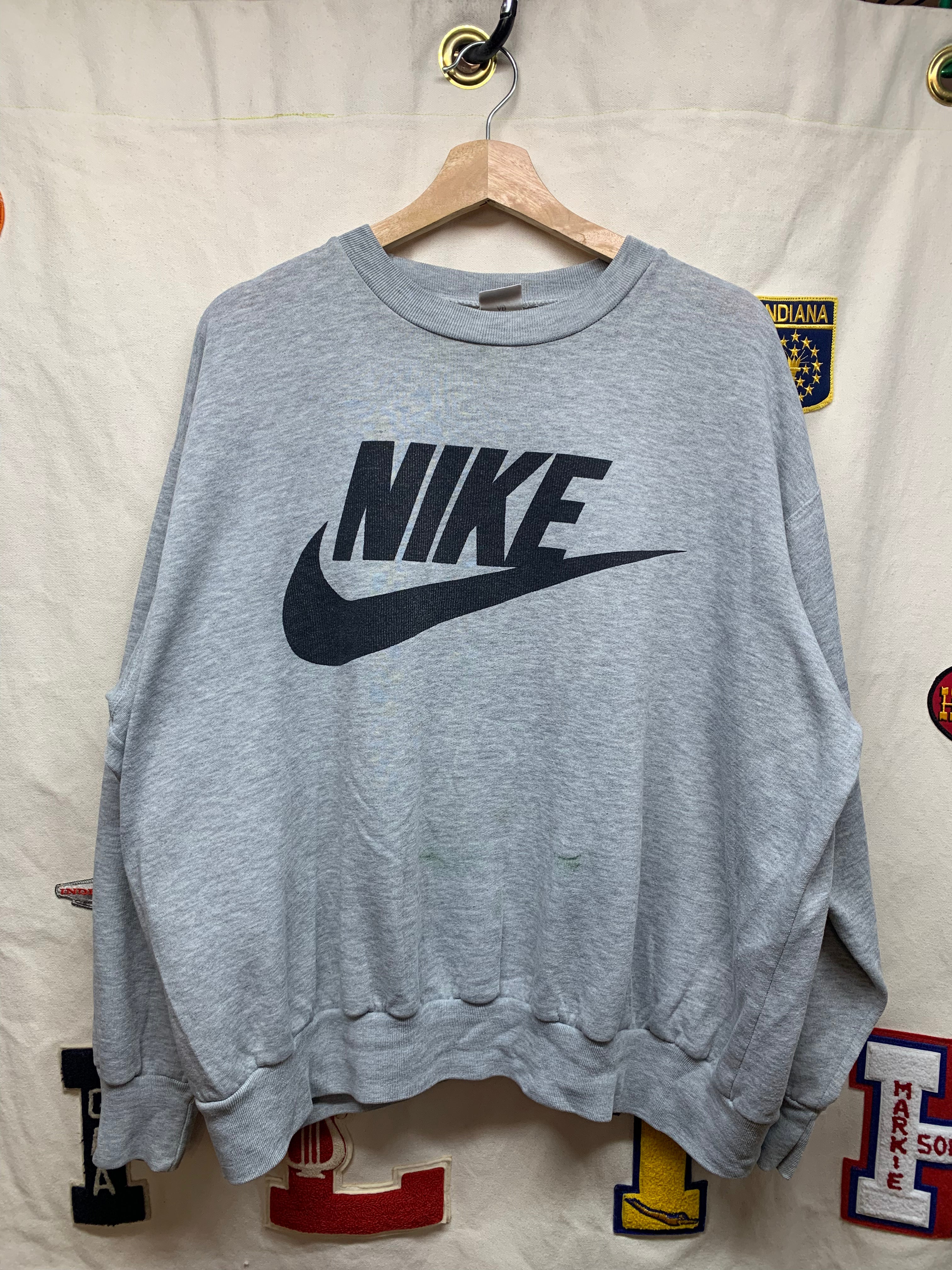 Vintage Nike Silver tag Spell Out Grey Crewneck Sweatshirt XXL