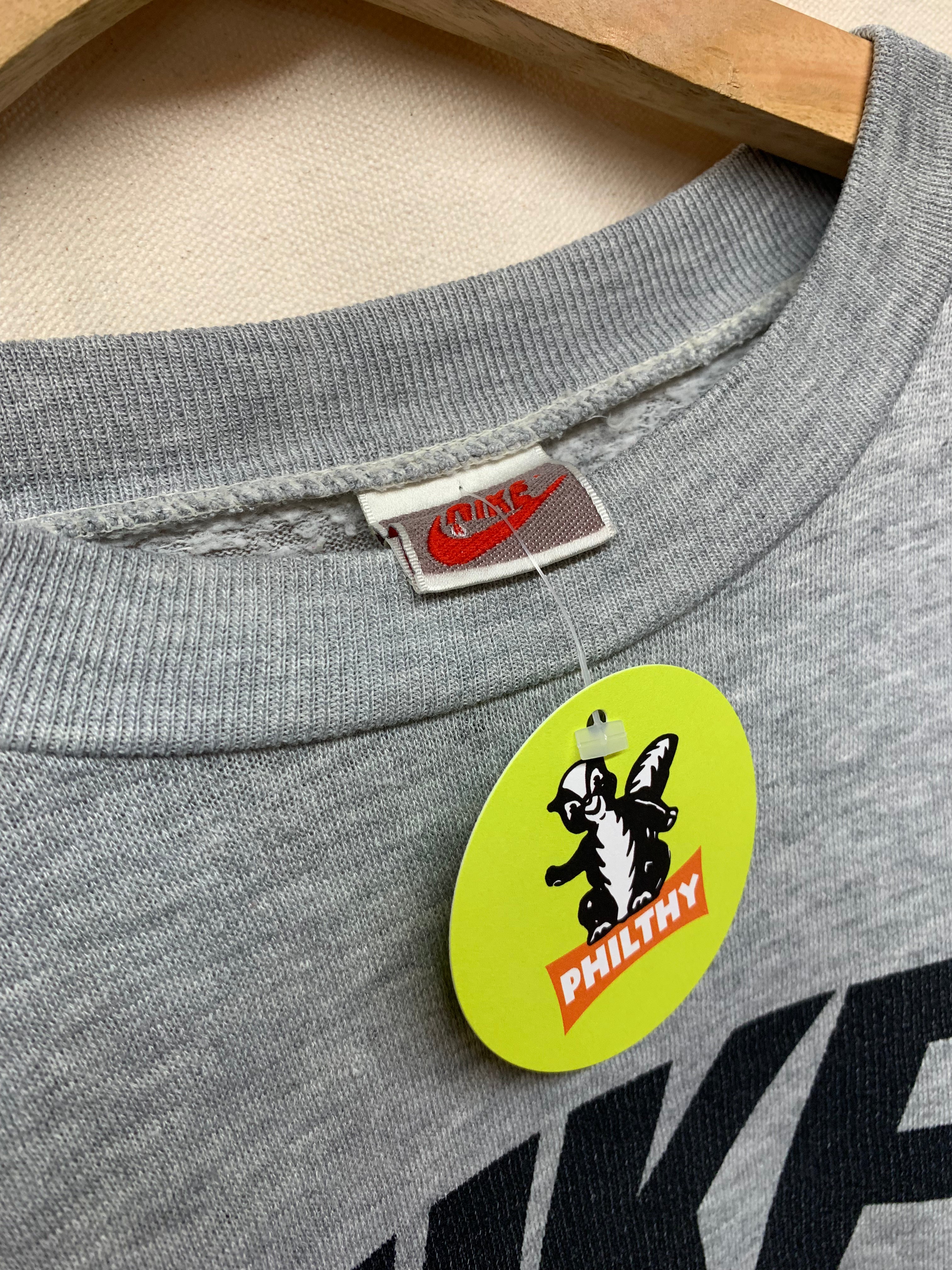 Vintage Nike Silver tag Spell Out Grey Crewneck Sweatshirt XXL