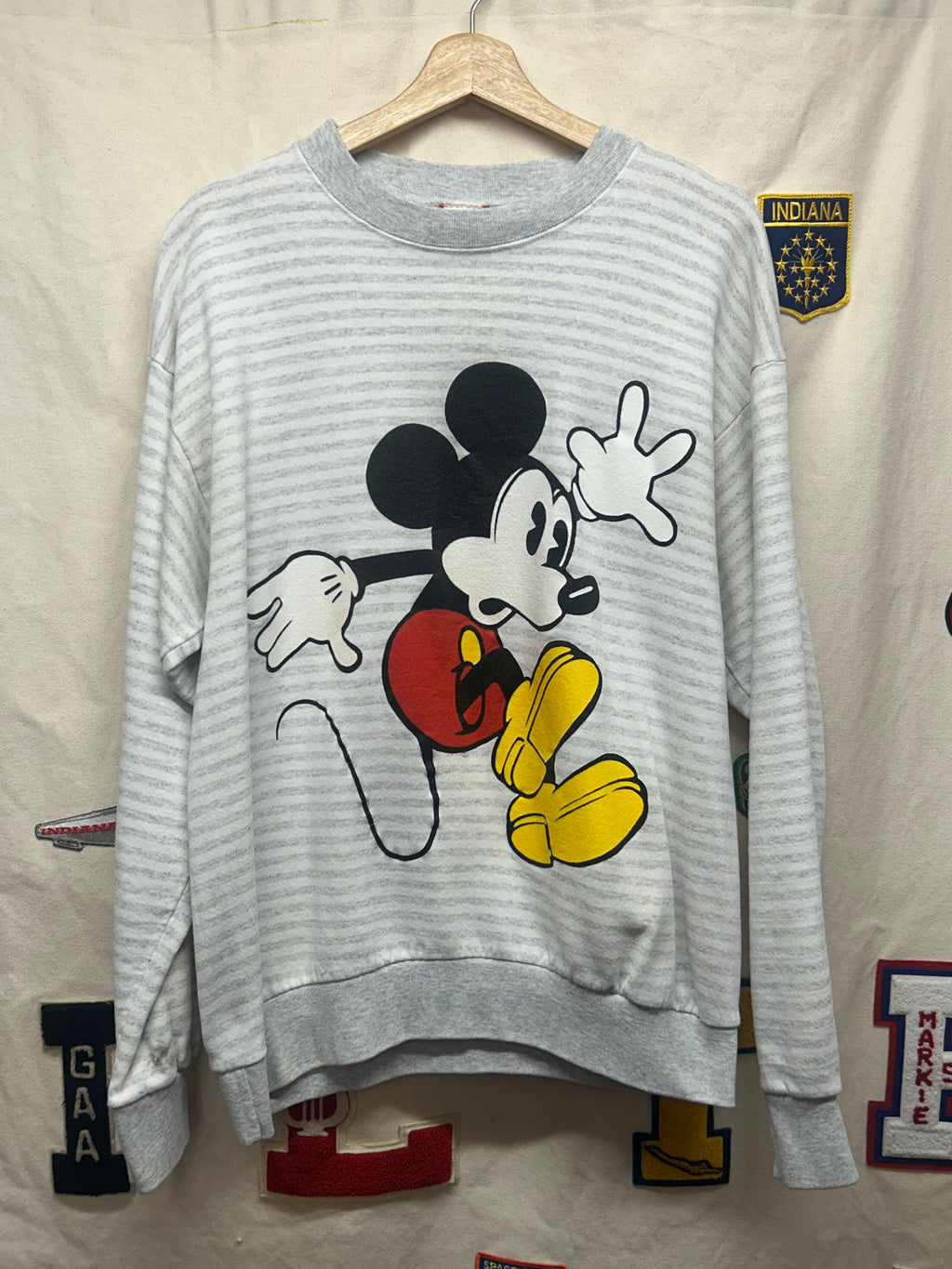 Vintage Mickey Mouse Disney Striped Grey Crewneck: L