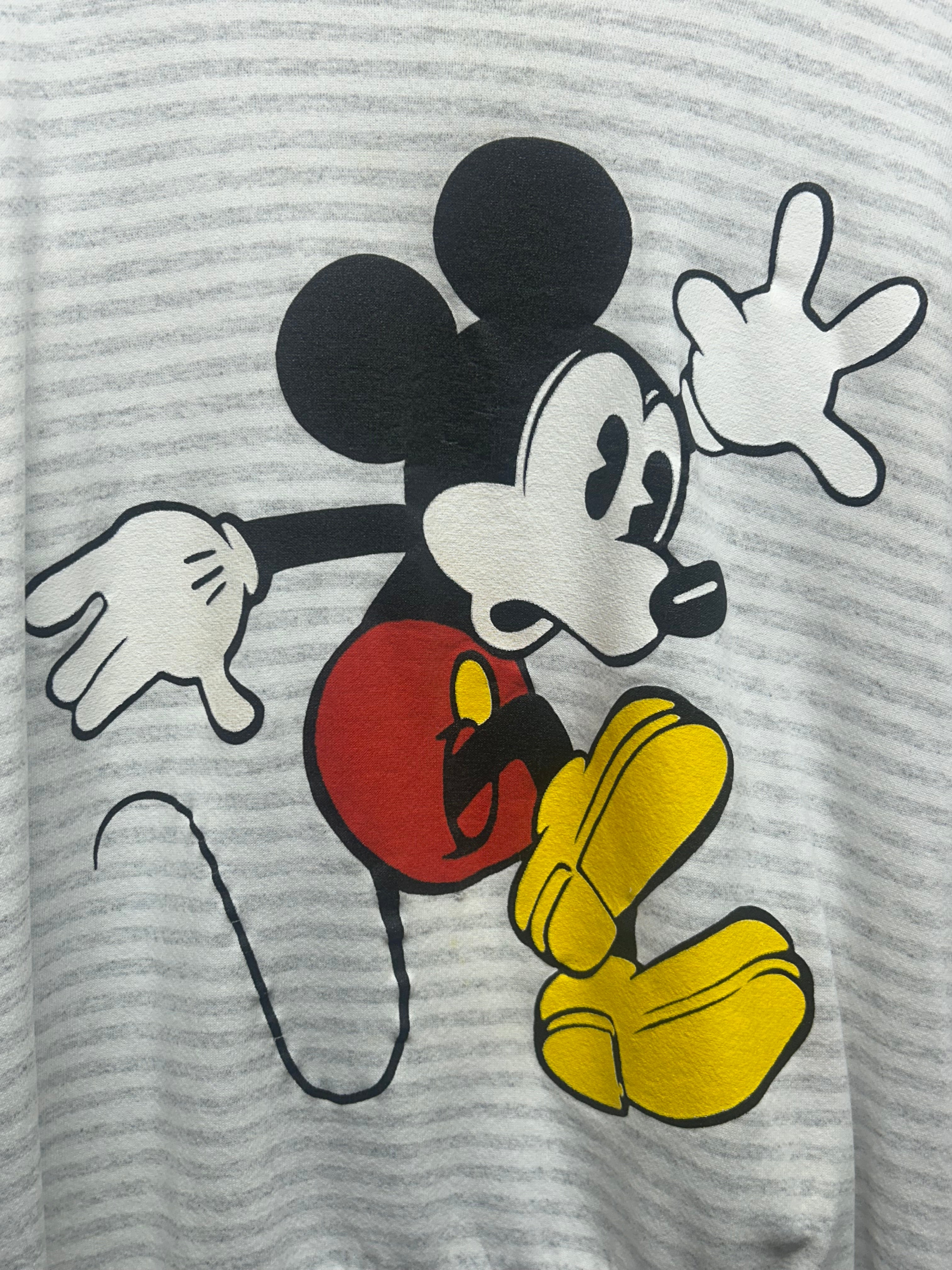 Vintage Mickey Mouse Disney Striped Grey Crewneck: L