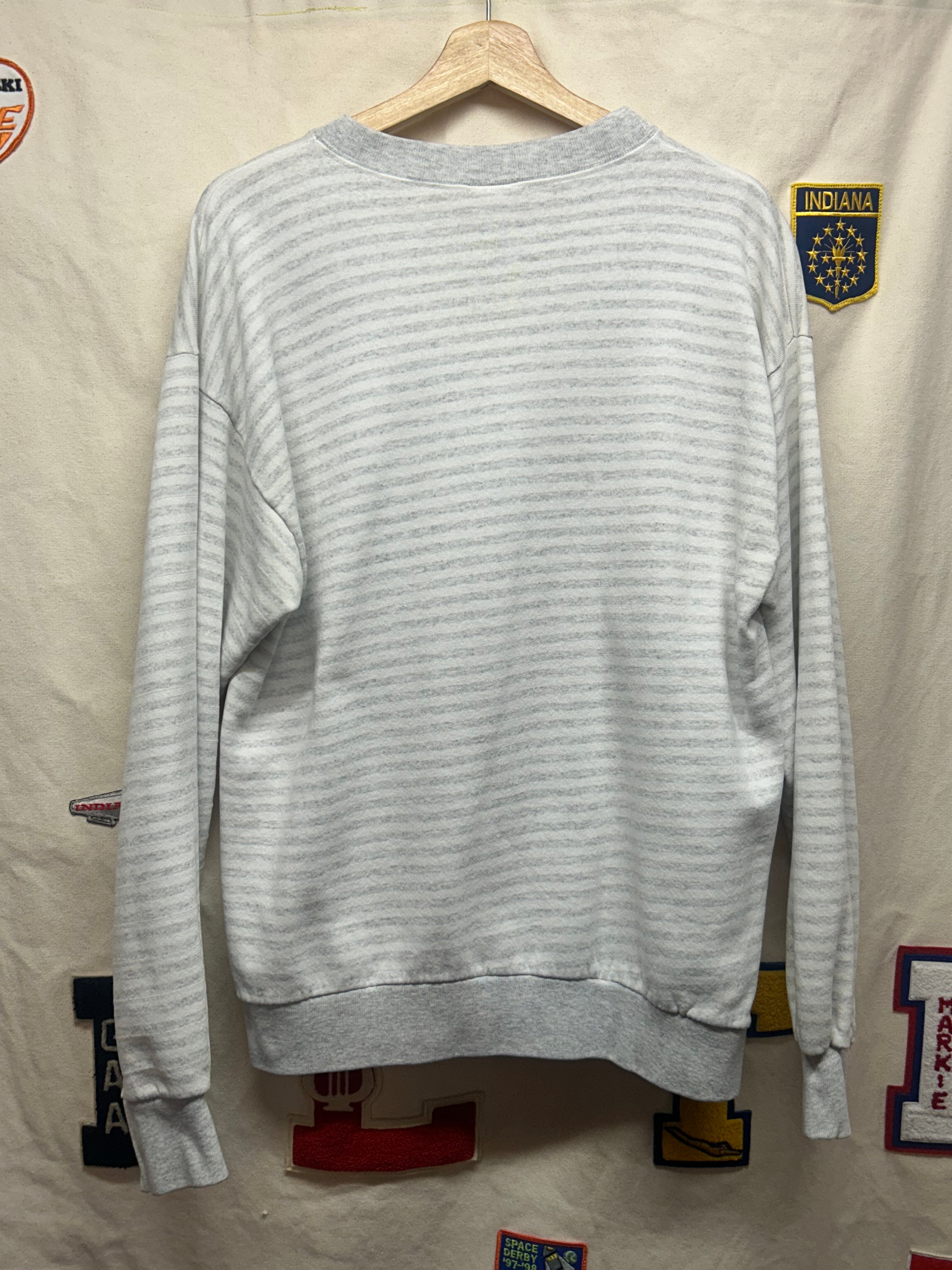 Vintage Mickey Mouse Disney Striped Grey Crewneck: L