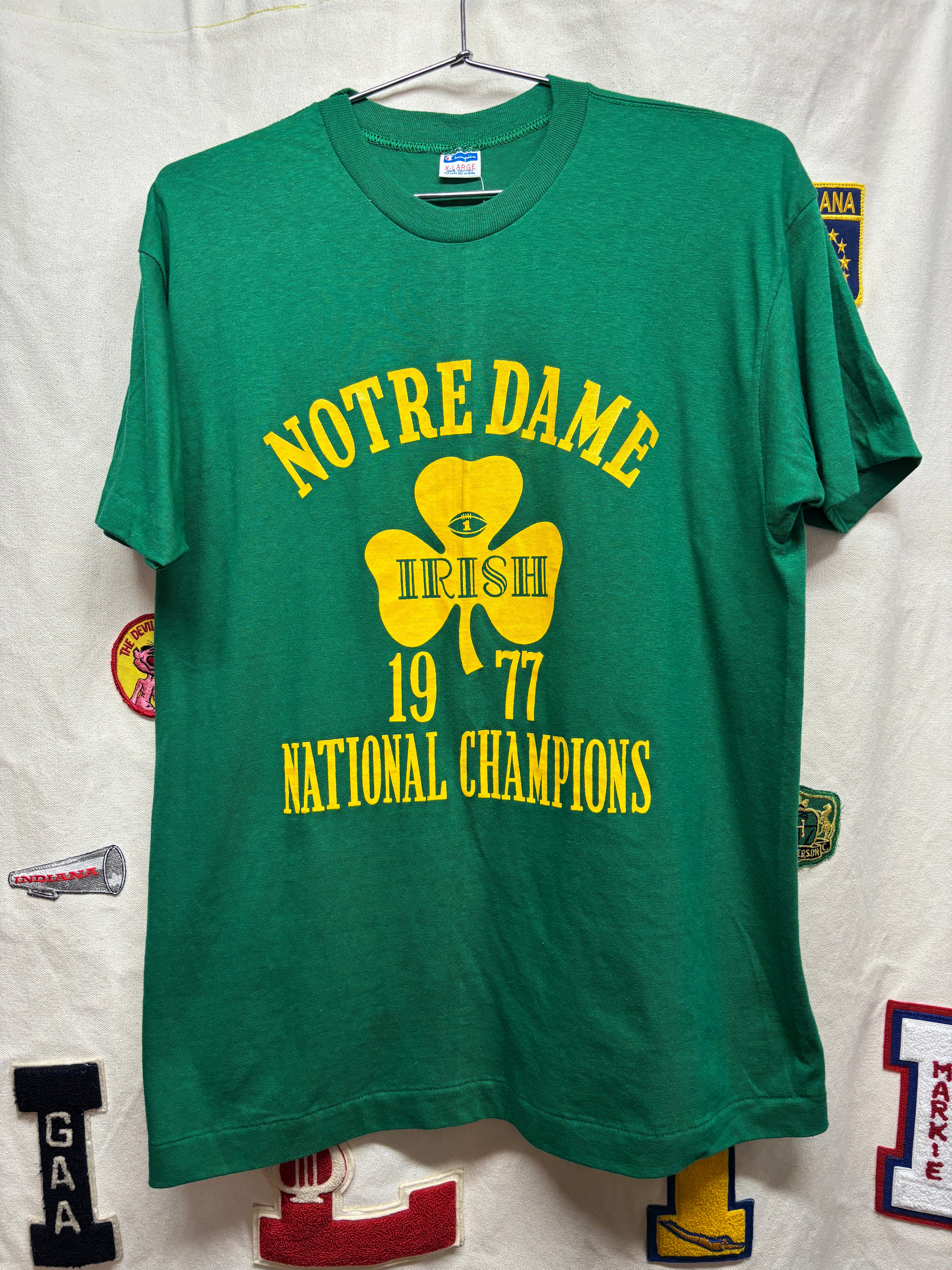Vtg Notre Dame Fighting Irish 1977 National Champs T-Shirt: XL