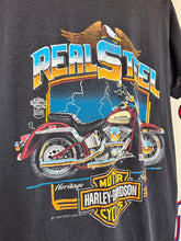 Load image into Gallery viewer, Vintage Real Steel Harley Davidson 1988 Black Biker T-Shirt: Medium/Large
