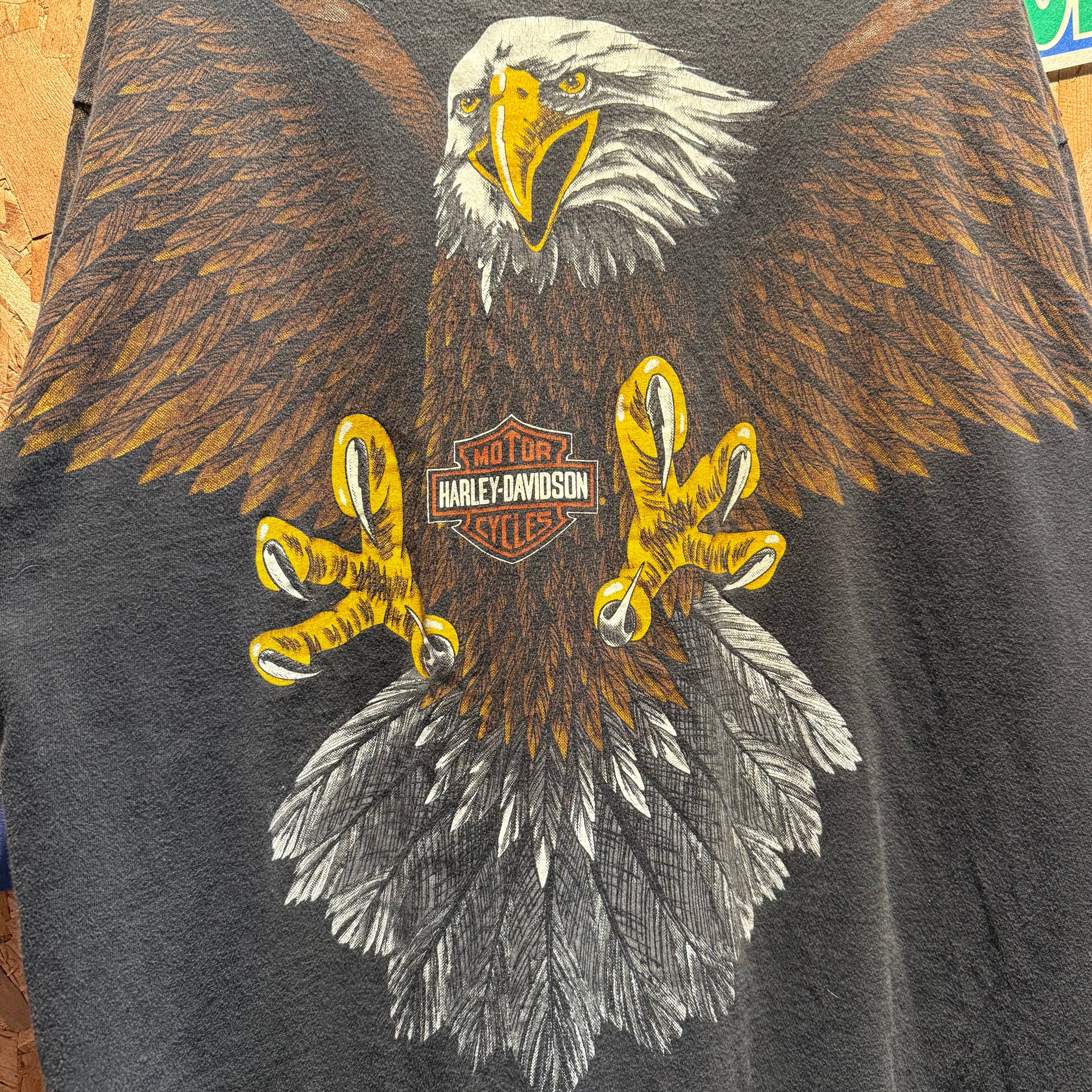 Vintage Harley Davidson Bud's Evansville, Indiana Eagle All Over Print Graphic T-Shirt: XL
