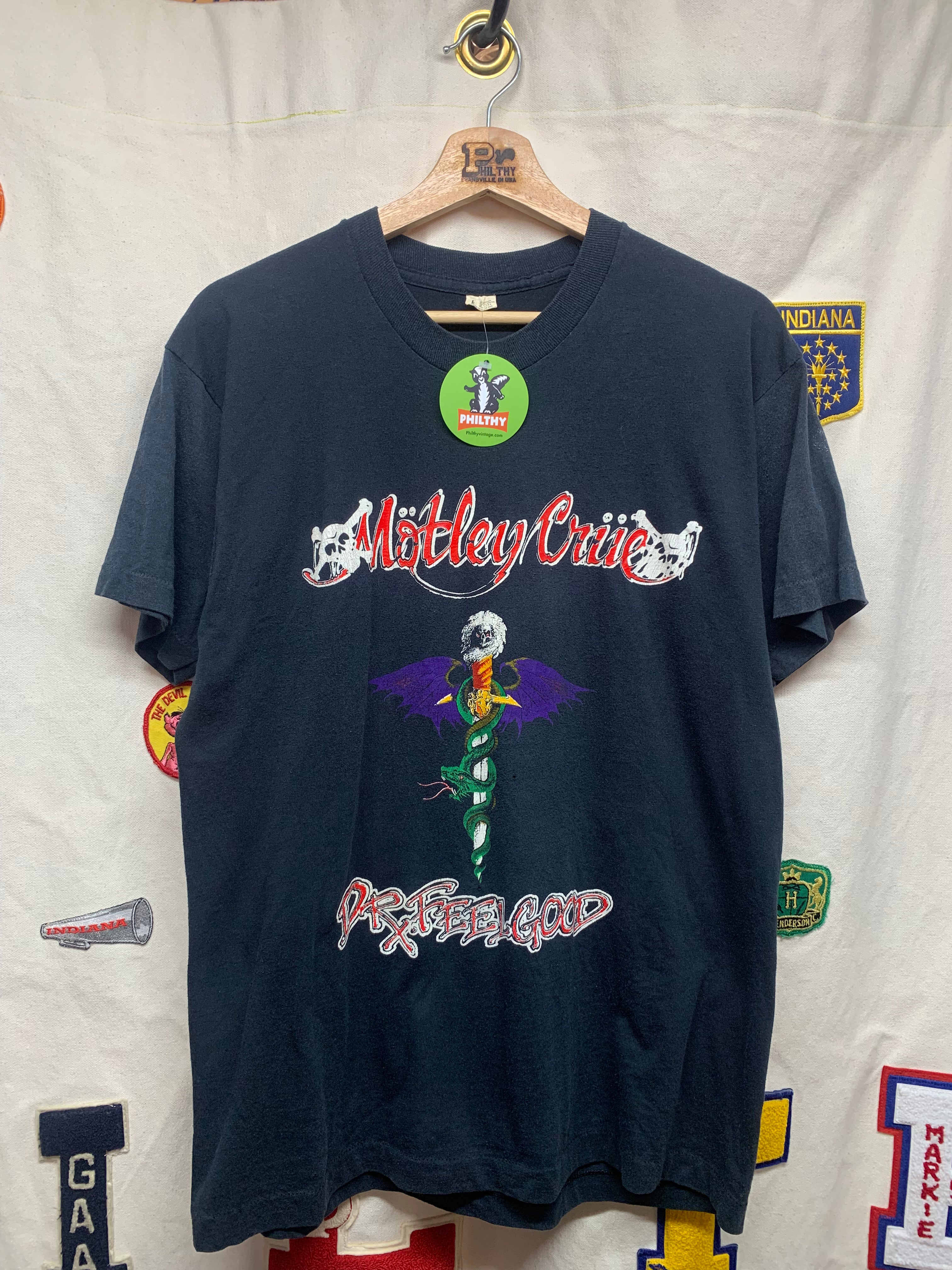 Vintage 80s Motley Crue Dr. Feel Good Metal Rock Band Tour Music Large Shirt Screen Stars