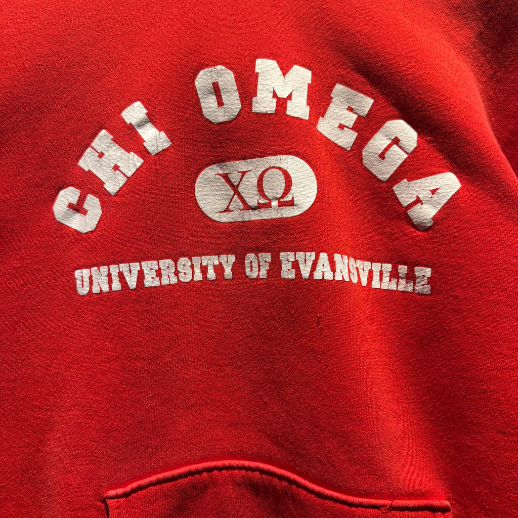 Vintage University of Evansville Chi Omega Fraternity Red Hoodie: L