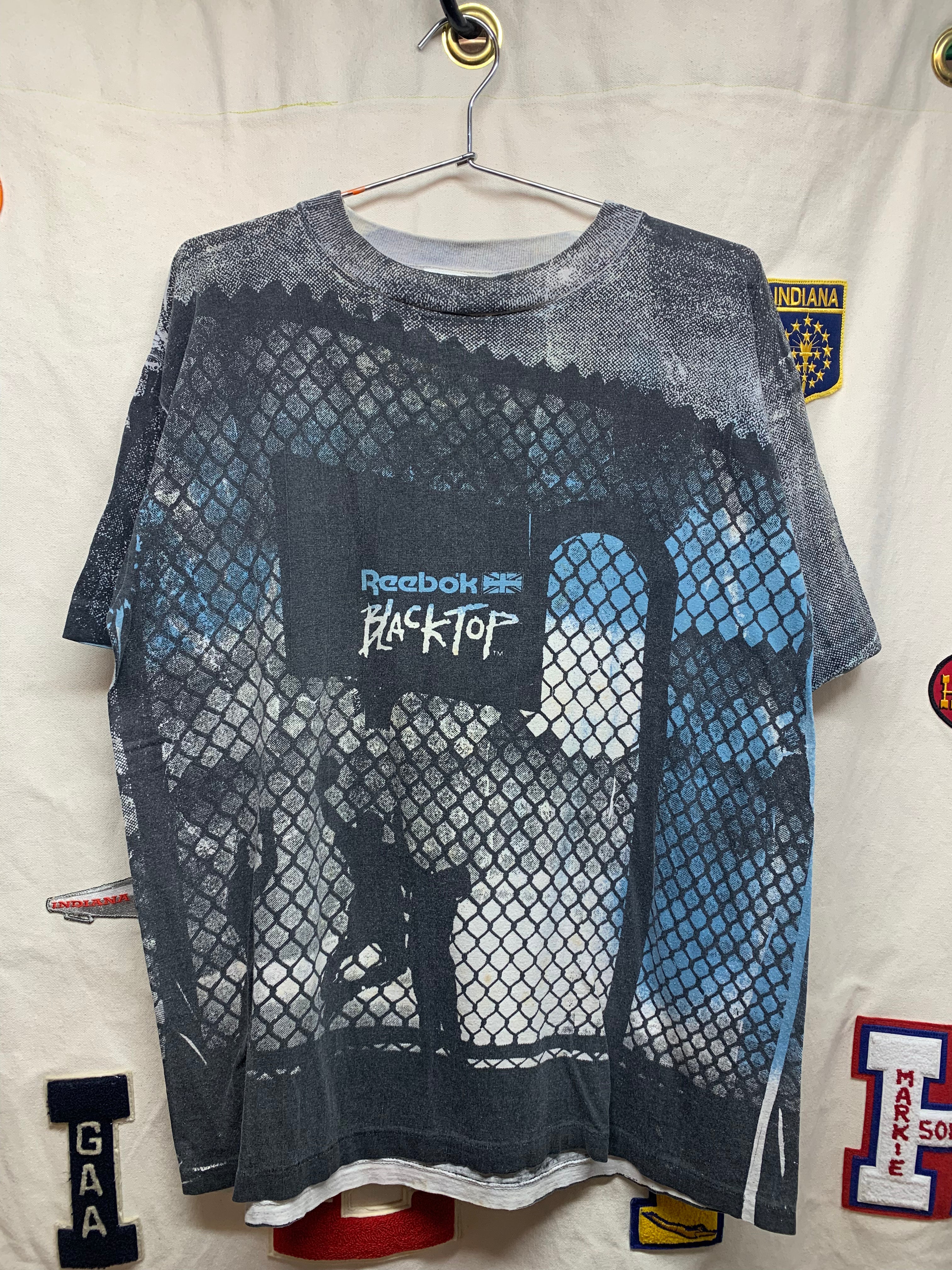 Vintage Reebok Sport Shaq Blacktop Basketball All Over Print Shirt Large