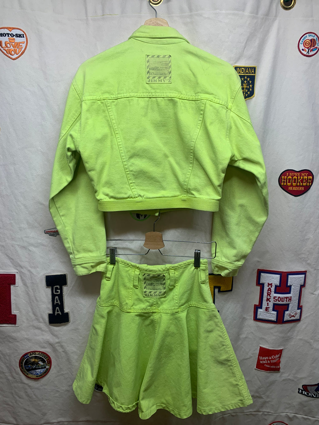 Vintage Jimmy Z Two Piece Neon Green Rave Festival Jacket & Skirt Outfit Medium