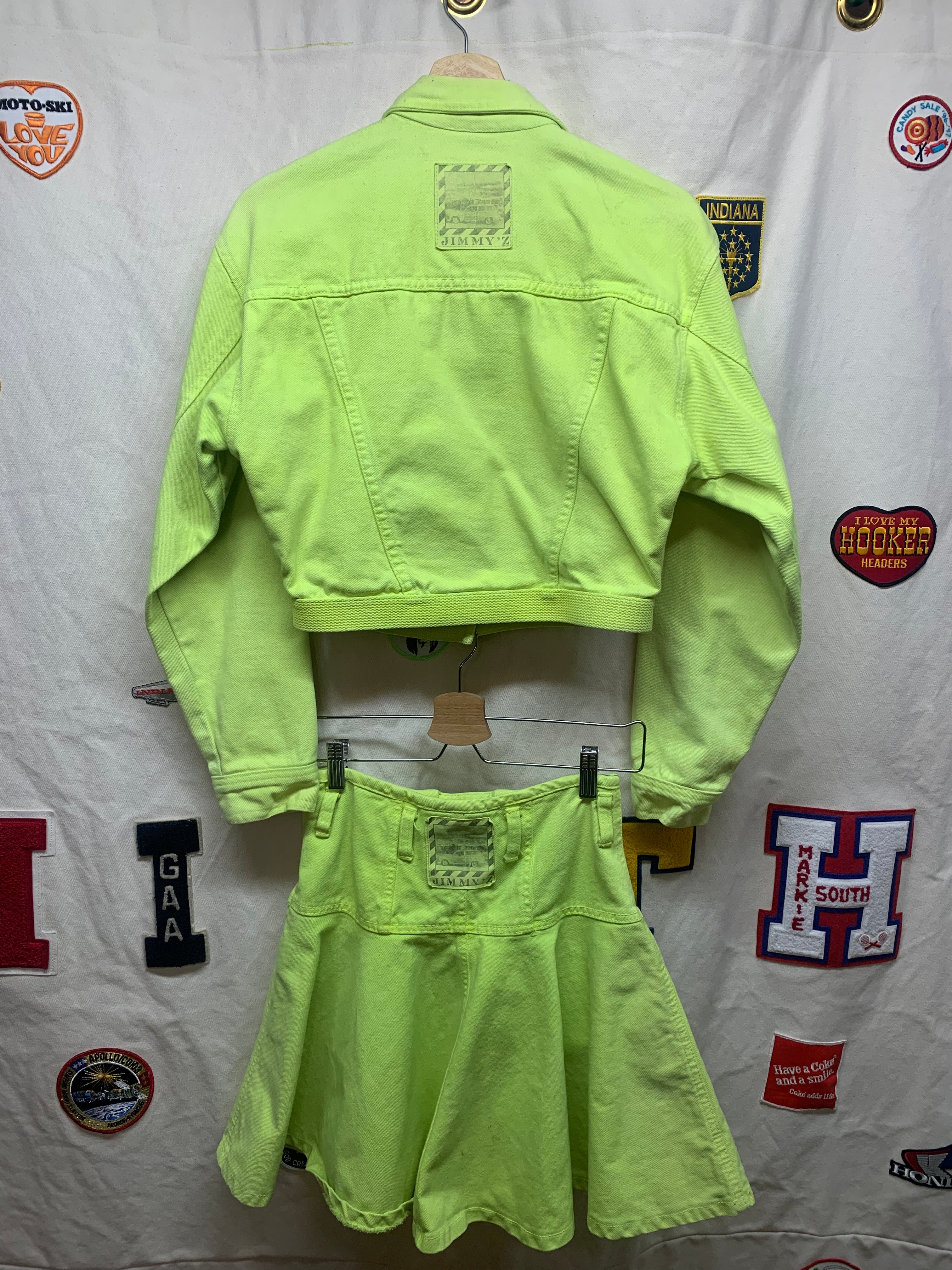 Vintage Jimmy Z Two Piece Neon Green Rave Festival Jacket & Skirt Outfit Medium