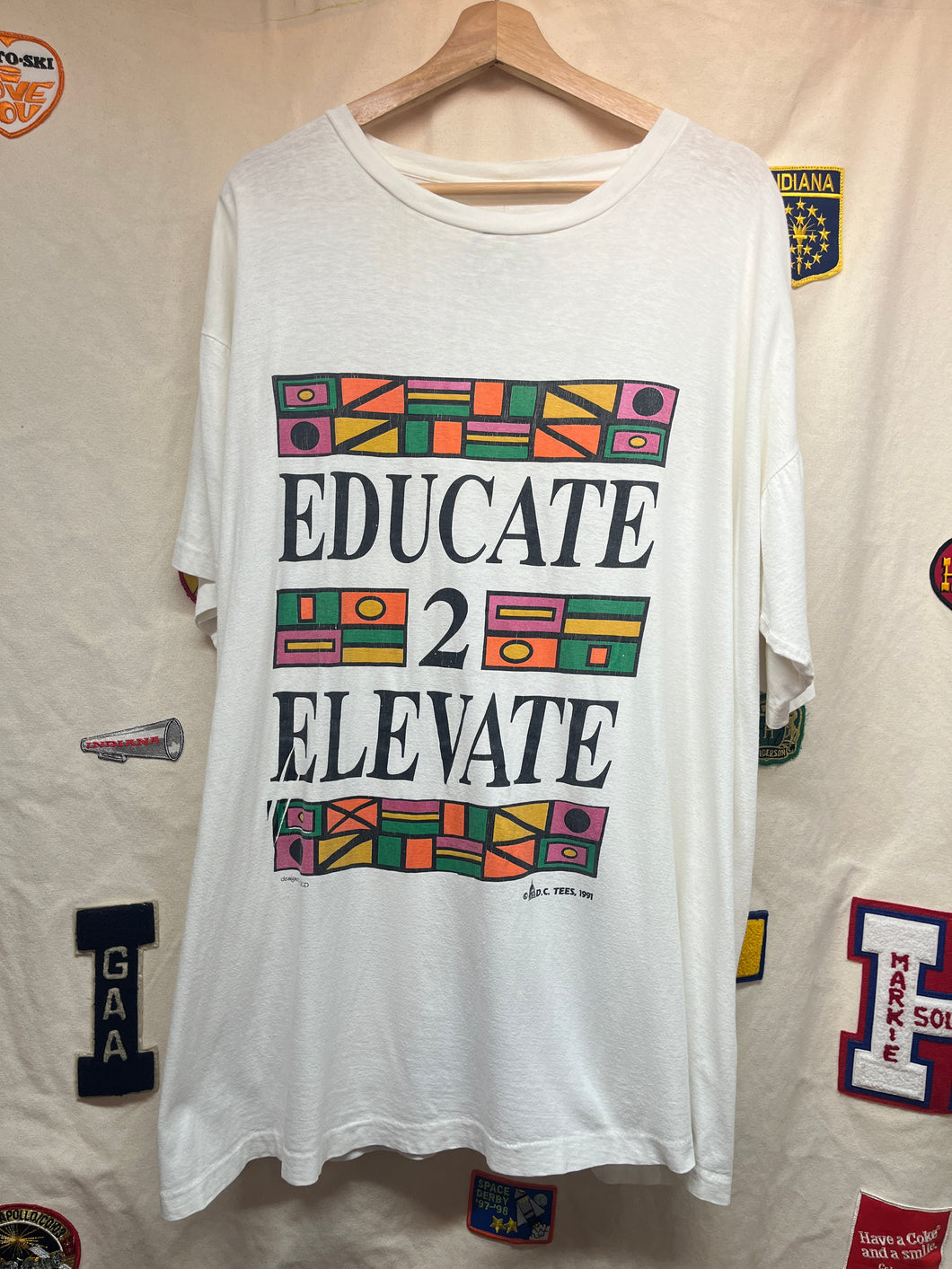 Vintage 1991 Educate 2 Elevate D.C. Tees T - Shirt: XXL