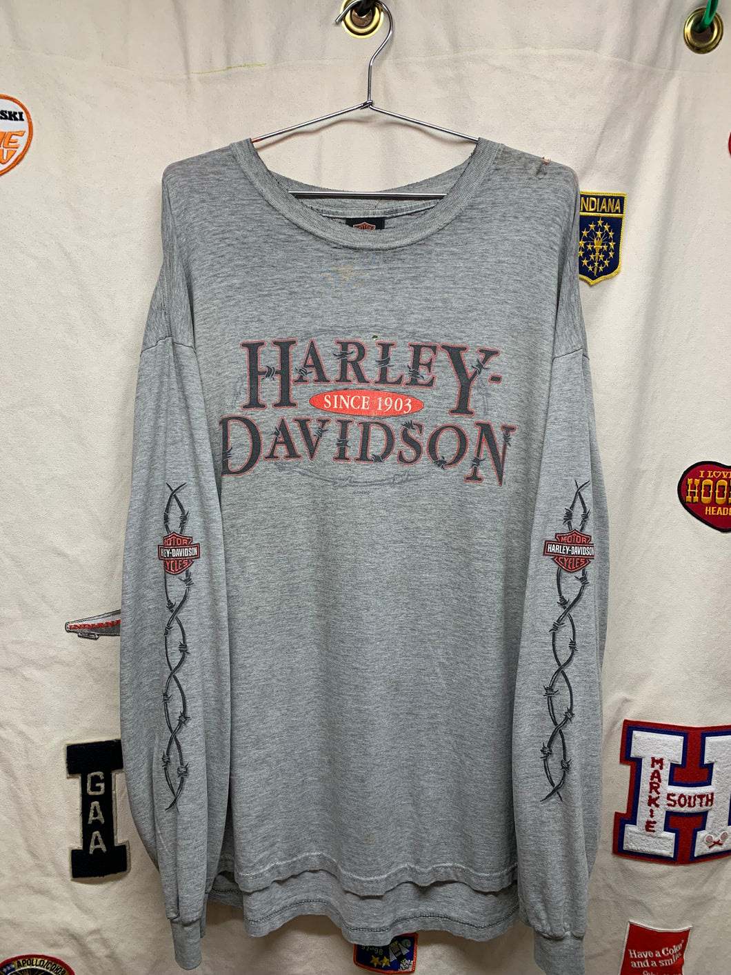 Vintage Harley Davidson Barbed Wire Long Sleeve Daytona Beach Florida XXL Thrashed